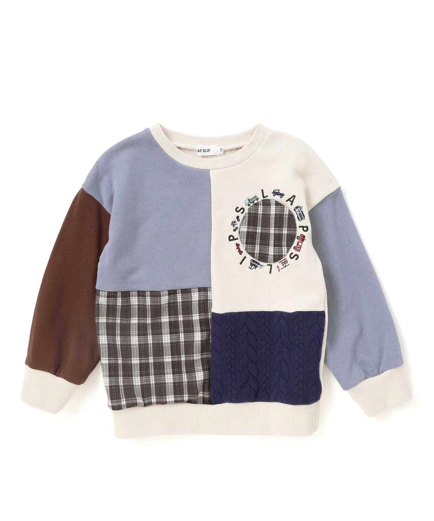【ベベ オンライン ストア/BEBE ONLINE STORE / KIDS】の【お揃い】はたらくくるままんまるポケットチェック切り替えトレーナー(80~130cm) インテリア・キッズ・メンズ・レディースファッション・服の通販 founy(ファニー) 　ファッション　Fashion　キッズファッション　Fashion for Kids　秋　Autumn　チェック　Check, Plaid, Tartan　トレーナー　Sweatshirt, Trainer　ドッキング　Docking, Mixed Material　長袖　Long Sleeve, Full Sleeve　フレンチ　French, French Style　ポケット　Pocket, Pocket Detail　ミックス　Mix, Mixed Style　モチーフ　Motif, Design Theme　ロング　Long, Long-Length　A/W・秋冬　Autumn/Winter　おすすめ　Recommended / Our Picks　エレガント 上品　Elegant　2025年　2025　2025-2026秋冬・A/W　Autumn/Winter 2025–26 AW25–26　オフホワイト|ID: prp329100004786287 ipo3291000000035066524