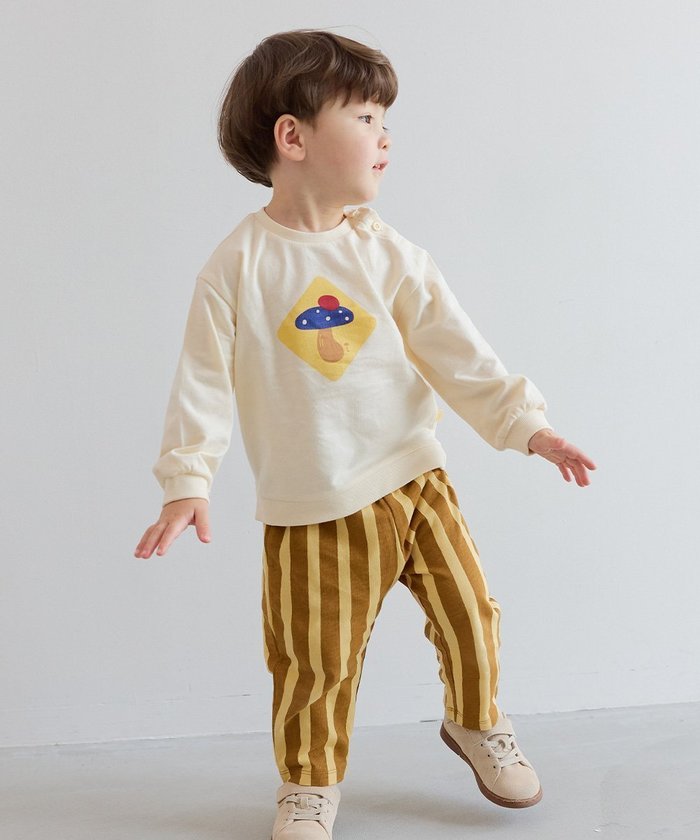 【モイモルン/moimoln / KIDS】の【セットアップ】キノコ長袖トップス ロングパンツ インテリア・キッズ・メンズ・レディースファッション・服の通販 founy(ファニー) https://founy.com/ ファッション Fashion キッズファッション Fashion for Kids トップス・カットソー Cut & Sew Tops ボトムス Bottoms セットアップ Matching Sets キッズトップス Tops ストライプ Stripe, Striped Pattern セットアップ Set-Up, Coordinated Outfit フィット Fit, Slim Fit フロント Front, Front Design プリント Print, Printed Pattern ロング Long, Long-Length 長袖 Long Sleeve, Full Sleeve |ID: prp329100004786303 ipo3291000000034742254