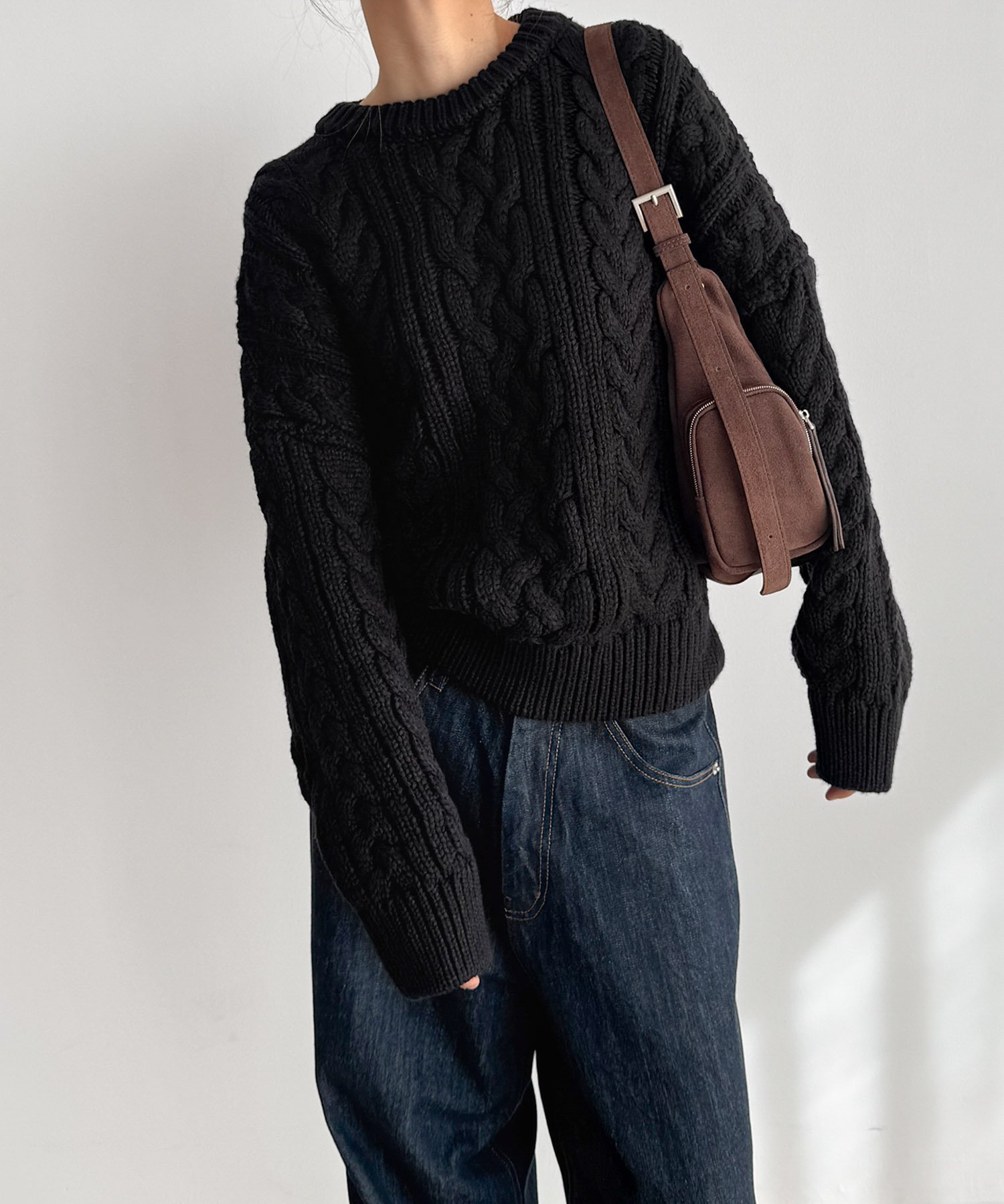 【キャナルジーン/CANAL JEAN】のEl mar ケーブルクルーニット インテリア・キッズ・メンズ・レディースファッション・服の通販 founy(ファニー) 　ファッション　Fashion　レディースファッション　Fashion for Women　トップス・カットソー　Cut & Sew Tops　ニット　Knit Tops & Sweaters　デニム　Denim, Jeans Material　ボトム　Bottoms, Lower Wear　ワイド　Wide, Wide Fit　ブラック|ID: prp329100004786356 ipo3291000000035112913