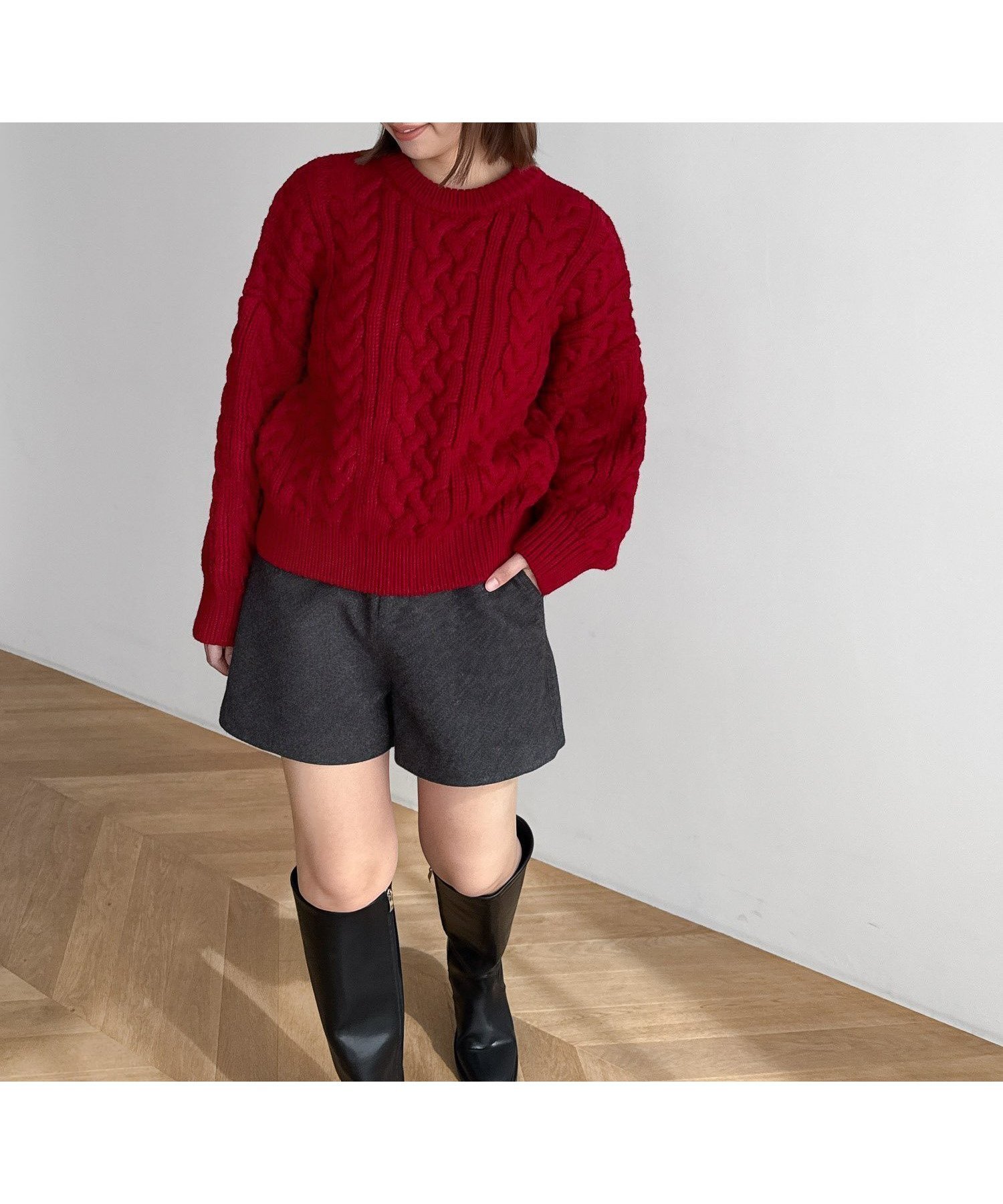 【キャナルジーン/CANAL JEAN】のEl mar ケーブルクルーニット インテリア・キッズ・メンズ・レディースファッション・服の通販 founy(ファニー) 　ファッション　Fashion　レディースファッション　Fashion for Women　トップス・カットソー　Cut & Sew Tops　ニット　Knit Tops & Sweaters　デニム　Denim, Jeans Material　ボトム　Bottoms, Lower Wear　ワイド　Wide, Wide Fit　レッド|ID: prp329100004786356 ipo3291000000035112914