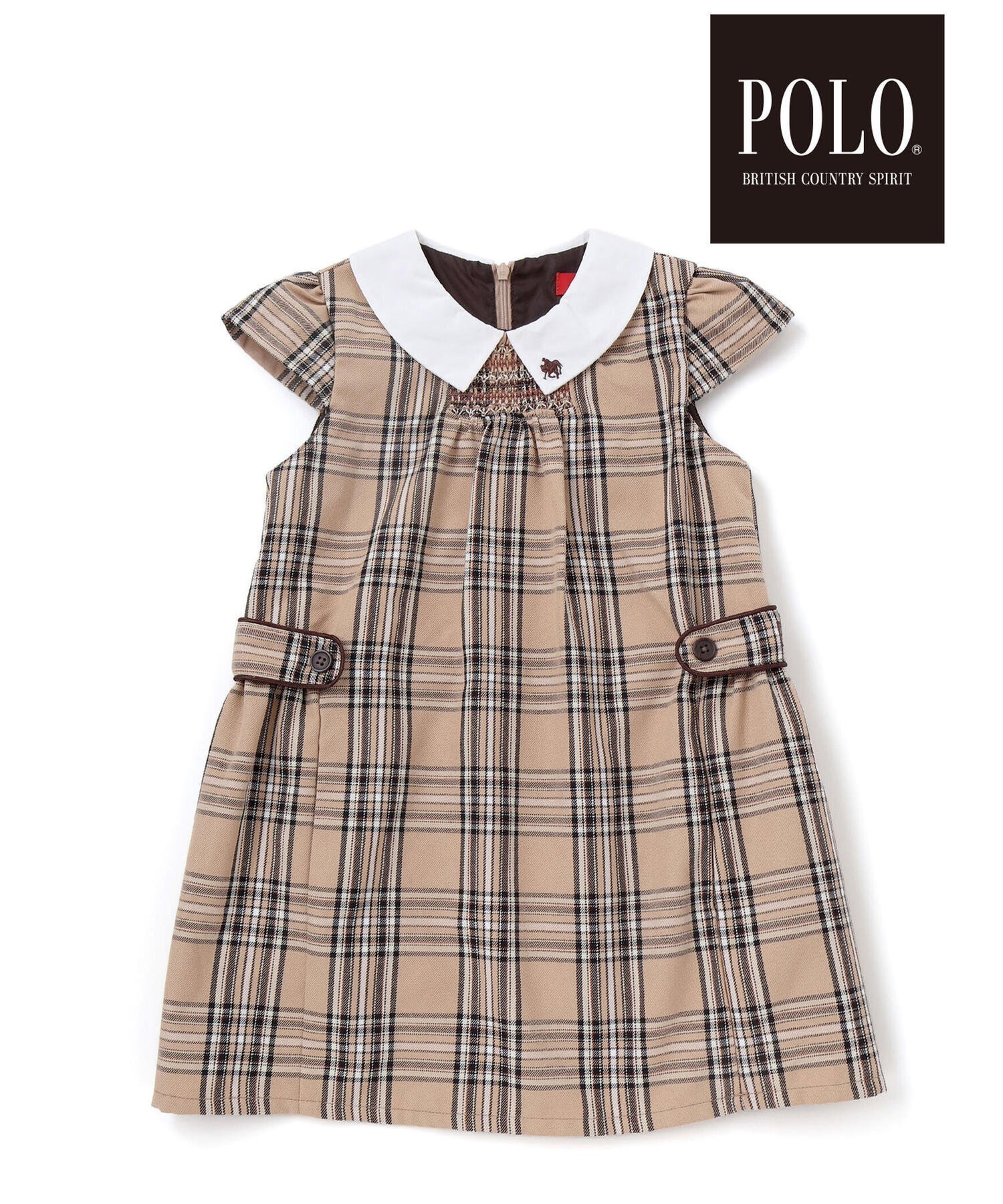 【ベベ オンライン ストア/BEBE ONLINE STORE / KIDS】の【POLO BCS(ポロ・ビーシーエス)*SLAP SLIPコラボ】【お揃い】襟付きスモッキング腰タブチェックジャンパースカート(80~130cm) インテリア・キッズ・メンズ・レディースファッション・服の通販 founy(ファニー) 　ファッション　Fashion　キッズファッション　Fashion for Kids　インナー　Innerwear　秋　Autumn　コラボ　Collaboration, Collab　スモッキング　Smocking, Gathered Stitching　チェック　Check, Plaid, Tartan　フレンチ　French, French Style　フロント　Front, Front Design　羽織　Haori, Light Jacket　A/W・秋冬　Autumn/Winter　エレガント 上品　Elegant　2025年　2025　2025-2026秋冬・A/W　Autumn/Winter 2025–26 AW25–26　ベージュ系|ID: prp329100004786385 ipo3291000000034961525