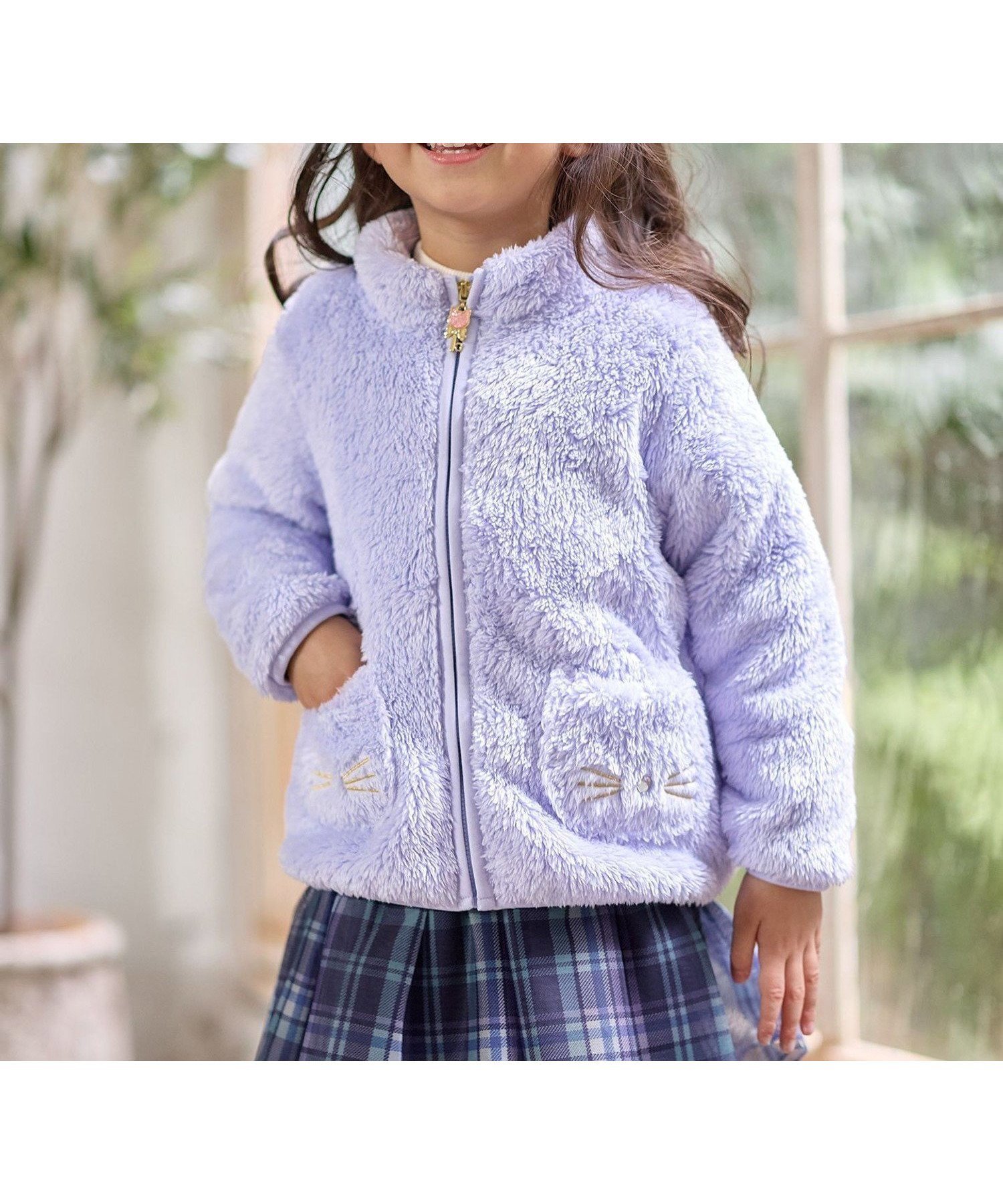 【エニー/ANY / KIDS】の【ドッキング可能】ネコボアブルゾン インテリア・キッズ・メンズ・レディースファッション・服の通販 founy(ファニー) 　ファッション　Fashion　キッズファッション　Fashion for Kids　洗える　Machine Washable　チェック　Check, Plaid, Tartan　チャーム　Charm, Pendant　ドッキング　Docking, Mixed Material　ネコ　Cat, Feline Motif　パーカー　Hoodie, Parka　ベーシック　Basic, Essential　ポケット　Pocket, Pocket Detail　防寒　Cold Protection, Winter-Ready　ライナー　Liner, Inner Layer　ラベンダー　Lavender　ループ　Loop, Loop Knit　ラベンダー[082]|ID: prp329100004786405 ipo3291000000035077745