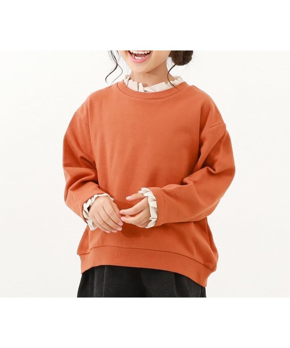 【デビロック/devirock / KIDS】の綿100% 重ね着風フリル スウェットトレーナー トレーナー トップス 25AW インテリア・キッズ・メンズ・レディースファッション・服の通販 founy(ファニー) 　ファッション　Fashion　キッズファッション　Fashion for Kids　トップス・カットソー　Cut & Sew Tops　シフォン　Chiffon, Lightweight Fabric　トレーナー　Sweatshirt, Trainer　フリル　Frill, Ruffle　2025年　2025　2025-2026秋冬・A/W　Autumn/Winter 2025–26 AW25–26　キャロット|ID: prp329100004786413 ipo3291000000034742687