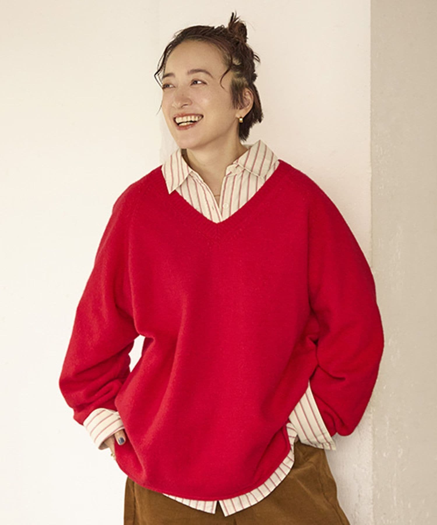 【スタディオ クリップ/studio CLIP】の7ゲージウールミックスステッチVネックニット インテリア・キッズ・メンズ・レディースファッション・服の通販 founy(ファニー) 　ファッション　Fashion　レディースファッション　Fashion for Women　トップス・カットソー　Cut & Sew Tops　ニット　Knit Tops & Sweaters　Vネックトップス　V-Neck Tops / V-Cut Neckline Shirts　おすすめ　Recommended / Our Picks　インナー　Innerwear　シンプル　Simple, Minimal　ストレート　Straight, Straight Cut　タートル　Turtleneck, Turtle Collar　ビッグ　Big, Oversized　レッド30|ID: prp329100004786444 ipo3291000000034786056