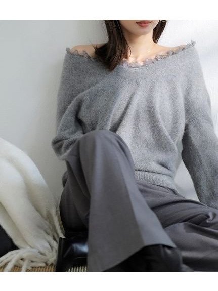 【スナイデル/SNIDEL】のフォックス衿レースプルオーバー インテリア・キッズ・メンズ・レディースファッション・服の通販 founy(ファニー) 　ファッション　Fashion　レディースファッション　Fashion for Women　トップス・カットソー　Cut & Sew Tops　カジュアルプルオーバー・ニットトップス　Pullovers & Knit Tops / Casual Pullovers　エレガント 上品　Elegant　ギャザー　Gathered, Ruffled　シンプル　Simple, Minimal　ストレート　Straight, Straight Cut　スマート　Smart, Elegant　デコルテ　Décolleté, Neckline　フェミニン　Feminine, Girly　フォックス　Fox, Fox Fur　ボトム　Bottoms, Lower Wear　レース　Lace, Lace Fabric　おすすめ　Recommended / Our Picks　GRY[006]|ID: prp329100004786494 ipo3291000000034743032