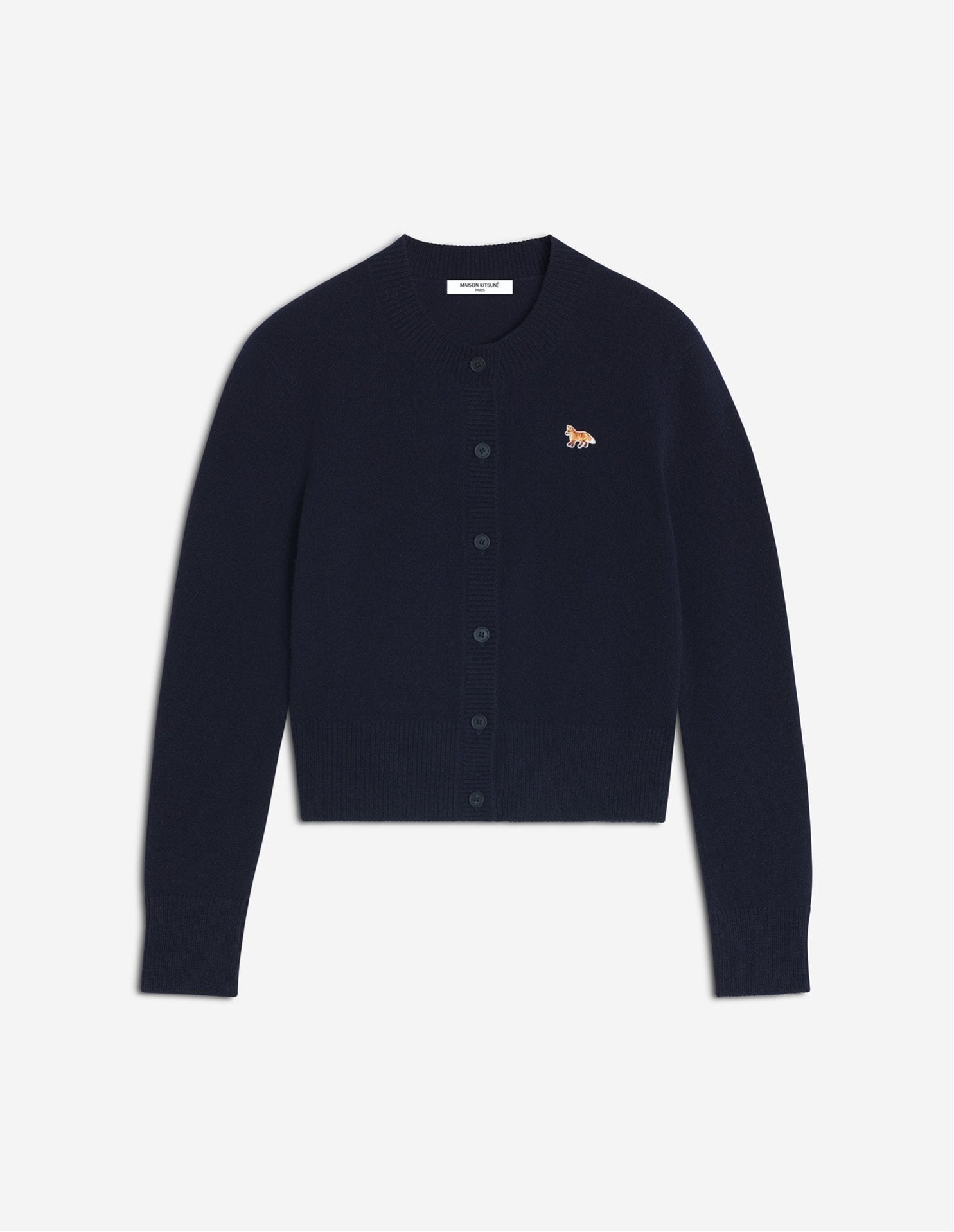 【メゾン キツネ/MAISON KITSUNE】のMaison Kitsune/BABY FOX LAMBSWOOL FITTED CARDIGAN インテリア・キッズ・メンズ・レディースファッション・服の通販 founy(ファニー) 　ファッション　Fashion　レディースファッション　Fashion for Women　トップス・カットソー　Cut & Sew Tops　カーディガン・羽織り　Layered Style Cardigans　冬　Winter / This Winter　カーディガン　Cardigan, Knitwear　パッチ　Patch, Appliqué　フィット　Fit, Slim Fit　フォックス　Fox, Fox Fur　フレンチ　French, French Style　エレガント 上品　Elegant　無地　Plain, Solid Color　A/W・秋冬　Autumn/Winter　長袖　Long Sleeve, Full Sleeve　CLASSIC NAVY|ID: prp329100004786512 ipo3291000000034743098