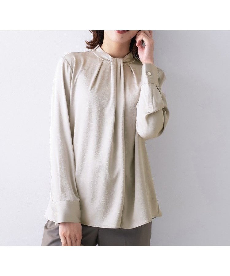 【アンタイトル/UNTITLED】の【きれいめ/お仕事着】サテンドレープブラウス インテリア・キッズ・メンズ・レディースファッション・服の通販 founy(ファニー) 　ファッション　Fashion　レディースファッション　Fashion for Women　トップス・カットソー　Cut & Sew Tops　シャツ・ブラウス・オフィスカジュアル　Elegant Blouses & Button-Ups　おすすめ　Recommended / Our Picks　インナー　Innerwear　サテン　Satin, Glossy Fabric　シルク　Silk, 100% Silk　ジャケット　Jacket, Outerwear　スマート　Smart, Elegant　ドレープ　Drape, Draping Fabric　プレミアム　Premium, High-End　エレガント 上品　Elegant　人気　Popular, Best Seller　ビジネス 仕事 通勤　Business / Work / Commuting　定番　Standard, Basic Item　ライトグレー|ID: prp329100004786741 ipo3291000000034743960