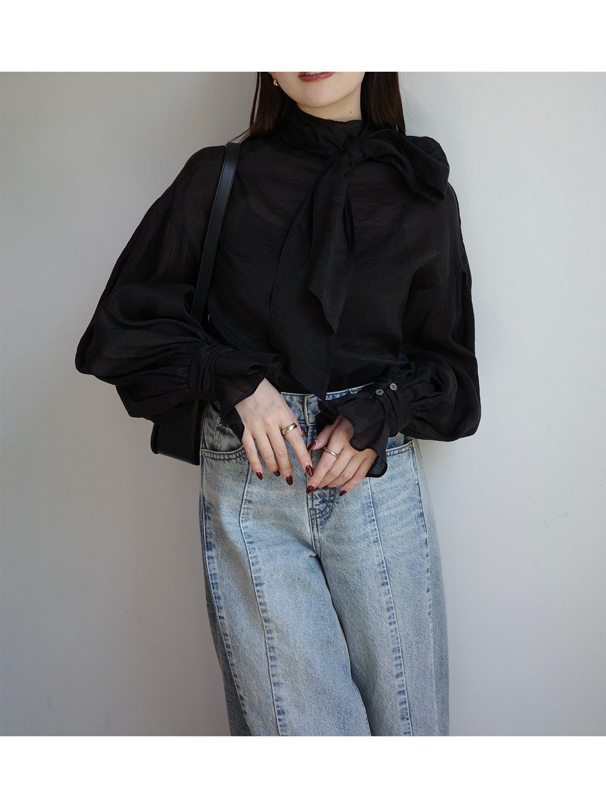 【アニュアンス/anuans】のハイネックシアーボウタイブラウス インテリア・キッズ・メンズ・レディースファッション・服の通販 founy(ファニー) ファッション Fashion レディースファッション Fashion for Women トップス・カットソー Cut & Sew Tops シャツ・ブラウス・オフィスカジュアル Elegant Blouses & Button-Ups オーガンジー Organza Fabric カフス Cuff Design シアー Sheer, See-Through シンプル Simple, Minimal ハイネック High Neck, Mock Neck フリル Frill, Ruffle ボトム Bottoms, Lower Wear BLACK|ID: prp329100004786781 ipo3291000000034744105