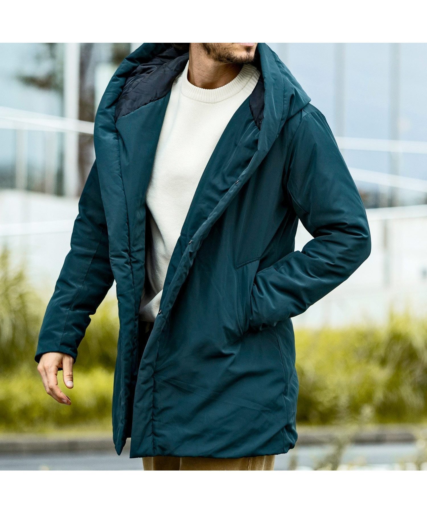 【シフォン/SHIFFON / MEN】の【直営店・WEB限定】 AKM Contemporary ダウンラップコート インテリア・キッズ・メンズ・レディースファッション・服の通販 founy(ファニー) 　ファッション　Fashion　メンズファッション　Fashion for Men　スマート　Smart, Elegant　ダウン　Down, Puffer　ダブル　Double, Double-Breasted　パターン　Pattern, Design Print　フォルム　Silhouette, Form　フラット　Flat, Flat Shoes　フロント　Front, Front Design　ラップ　Wrap, Wrap Design　リアル　Real, Realistic　エレガント 上品　Elegant　ビジネス 仕事 通勤　Business / Work / Commuting　green|ID: prp329100004786810 ipo3291000000034744217