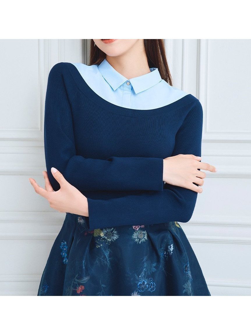 【セルフォード/CELFORD】のシャツレイヤードニットプルオーバー インテリア・キッズ・メンズ・レディースファッション・服の通販 founy(ファニー) 　ファッション　Fashion　レディースファッション　Fashion for Women　トップス・カットソー　Cut & Sew Tops　ニット　Knit Tops & Sweaters　シャツ・ブラウス・オフィスカジュアル　Elegant Blouses & Button-Ups　カジュアルプルオーバー・ニットトップス　Pullovers & Knit Tops / Casual Pullovers　スマート　Smart, Elegant　NVY[089]|ID: prp329100004786948 ipo3291000000035022152