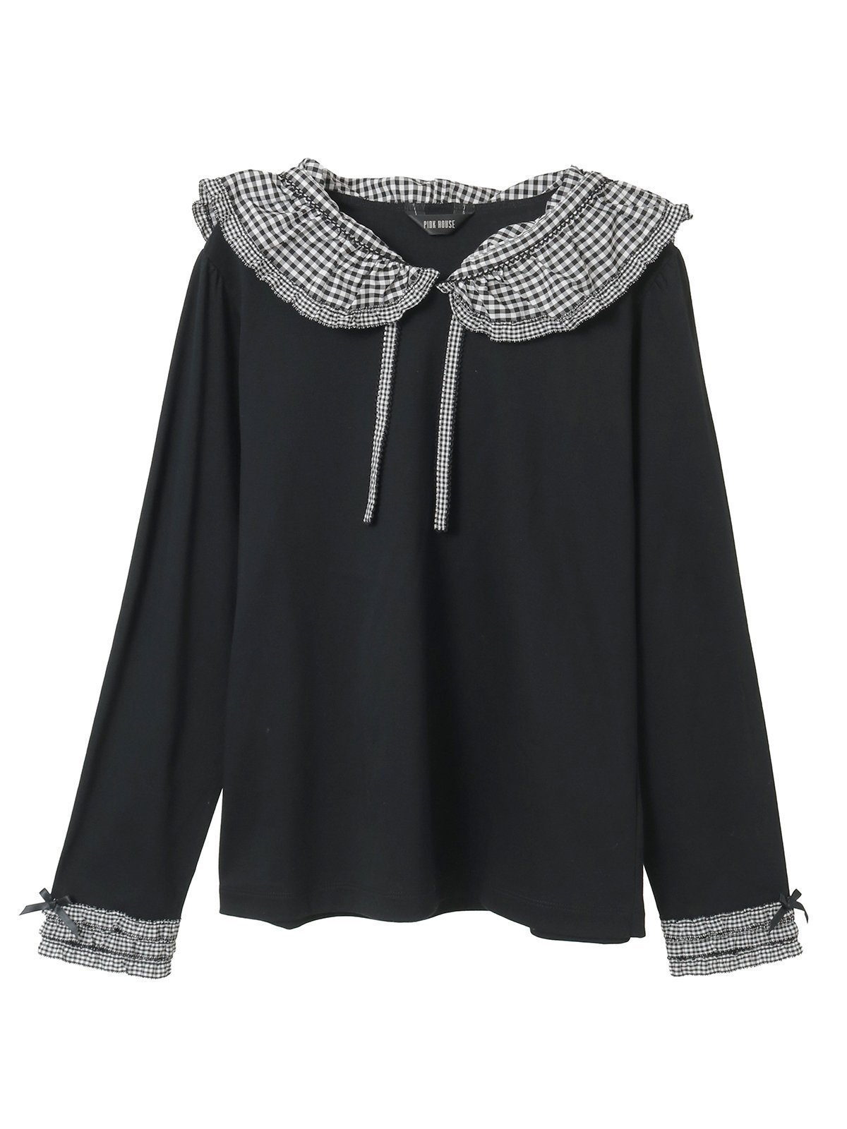 【ピンクハウス/PINK HOUSE】のギンガムチェックフリル襟使いカットソー インテリア・キッズ・メンズ・レディースファッション・服の通販 founy(ファニー) ファッション Fashion レディースファッション Fashion for Women トップス・カットソー Cut & Sew Tops カットソー・ベーシックTシャツ Cut-and-Sewn Tops / Stretch Tees & Basics インナー Innerwear カットソー Cut and Sewn Top ギンガム Gingham, Gingham Fabric シルケット Silket, Silky Cotton チェック Check, Plaid, Tartan バランス Balance, Style Balance パッチワーク Patchwork, Mixed Fabric フリル Frill, Ruffle プリント Print, Printed Pattern リボン Ribbon, Bow エレガント 上品 Elegant ブラック|ID: prp329100004787198 ipo3291000000034929660