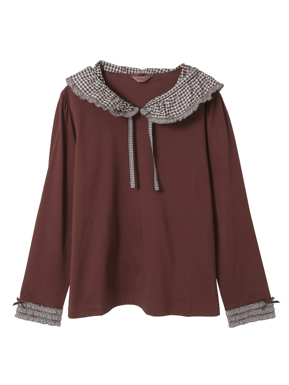 【ピンクハウス/PINK HOUSE】のギンガムチェックフリル襟使いカットソー インテリア・キッズ・メンズ・レディースファッション・服の通販 founy(ファニー) ファッション Fashion レディースファッション Fashion for Women トップス・カットソー Cut & Sew Tops カットソー・ベーシックTシャツ Cut-and-Sewn Tops / Stretch Tees & Basics インナー Innerwear カットソー Cut and Sewn Top ギンガム Gingham, Gingham Fabric シルケット Silket, Silky Cotton チェック Check, Plaid, Tartan バランス Balance, Style Balance パッチワーク Patchwork, Mixed Fabric フリル Frill, Ruffle プリント Print, Printed Pattern リボン Ribbon, Bow エレガント 上品 Elegant チョコレート|ID: prp329100004787198 ipo3291000000034929663