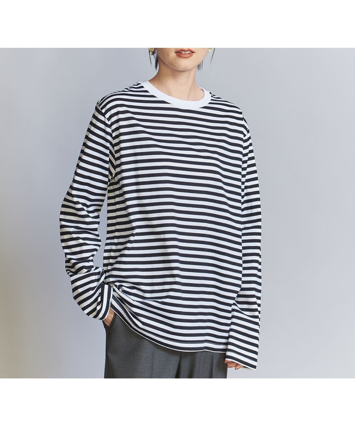 【ビューティ&ユース ユナイテッドアローズ/BEAUTY&YOUTH / UNITED ARROWS】のコットン天竺 ロングスリーブ カットソー インテリア・キッズ・メンズ・レディースファッション・服の通販 founy(ファニー) 　ファッション　Fashion　レディースファッション　Fashion for Women　トップス・カットソー　Cut & Sew Tops　カットソー・ベーシックTシャツ　Cut-and-Sewn Tops / Stretch Tees & Basics　インナー　Innerwear　カットソー　Cut and Sewn Top　シンプル　Simple, Minimal　ジャケット　Jacket, Outerwear　スリーブ　Sleeve, Long Sleeve / Short Sleeve　定番　Standard, Basic Item　ベーシック　Basic, Essential　ボーダー　Border, Stripe　リラックス　Relax, Relaxed Fit　ロング　Long, Long-Length　おすすめ　Recommended / Our Picks　BLACK|ID: prp329100004787241 ipo3291000000034885050