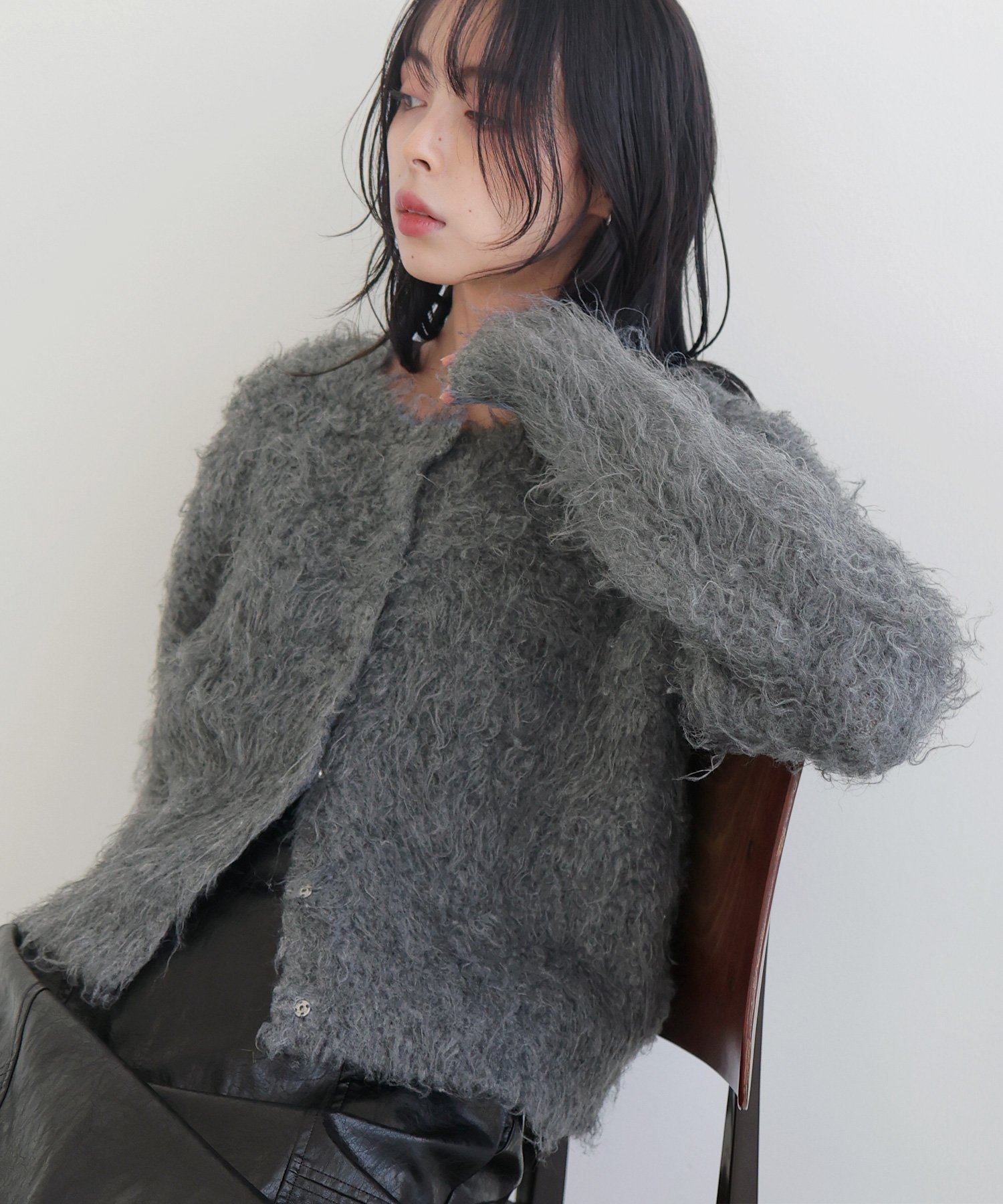 【リアン/Lian】のミックスシャギーニットカーディガン インテリア・キッズ・メンズ・レディースファッション・服の通販 founy(ファニー) 　ファッション　Fashion　レディースファッション　Fashion for Women　トップス・カットソー　Cut & Sew Tops　ニット　Knit Tops & Sweaters　カーディガン・羽織り　Layered Style Cardigans　チャコールグレー|ID: prp329100004787274 ipo3291000000034789784