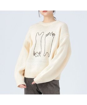 【ビームス ハート/BEAMS HEART】のアートネコ 刺繍 ニット プルオーバー 人気、トレンドファッション・服の通販 founy(ファニー) ファッション Fashion レディースファッション Fashion for Women トップス・カットソー Cut & Sew Tops ニット Knit Tops & Sweaters カジュアルプルオーバー・ニットトップス Pullovers & Knit Tops / Casual Pullovers おすすめ Recommended / Our Picks インナー Innerwear シンプル Simple, Minimal スラックス Slacks, Dress Pants デニム Denim, Jeans Material ネコ Cat, Feline Motif リラックス Relax, Relaxed Fit 冬 Winter / This Winter 猫 Cat, Kitty |ID:prp329100004787352