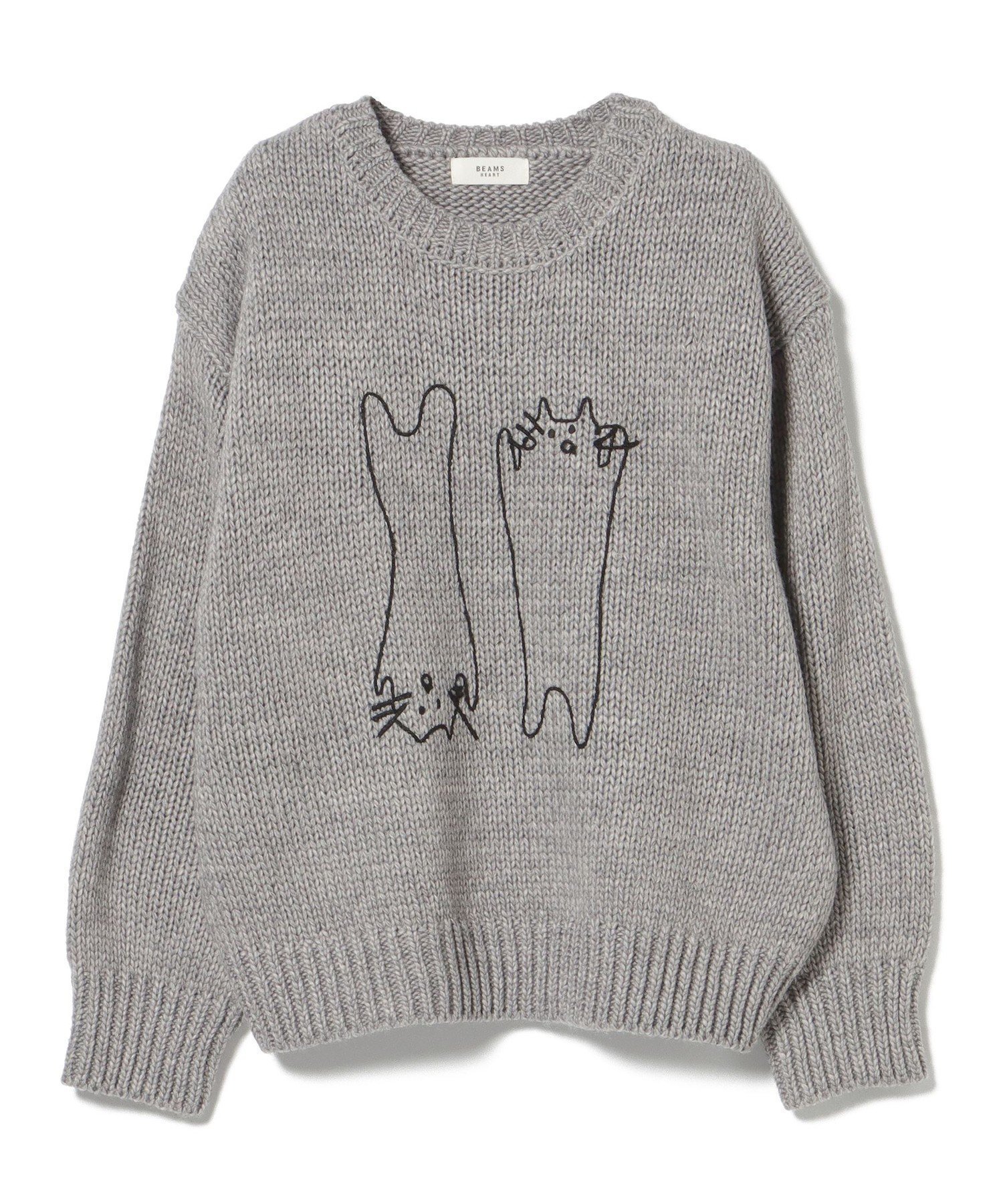 【ビームス ハート/BEAMS HEART】のアートネコ 刺繍 ニット プルオーバー インテリア・キッズ・メンズ・レディースファッション・服の通販 founy(ファニー) 　ファッション　Fashion　レディースファッション　Fashion for Women　トップス・カットソー　Cut & Sew Tops　ニット　Knit Tops & Sweaters　カジュアルプルオーバー・ニットトップス　Pullovers & Knit Tops / Casual Pullovers　おすすめ　Recommended / Our Picks　インナー　Innerwear　シンプル　Simple, Minimal　スラックス　Slacks, Dress Pants　デニム　Denim, Jeans Material　ネコ　Cat, Feline Motif　リラックス　Relax, Relaxed Fit　冬　Winter / This Winter　猫　Cat, Kitty　GREY|ID: prp329100004787352 ipo3291000000034803025