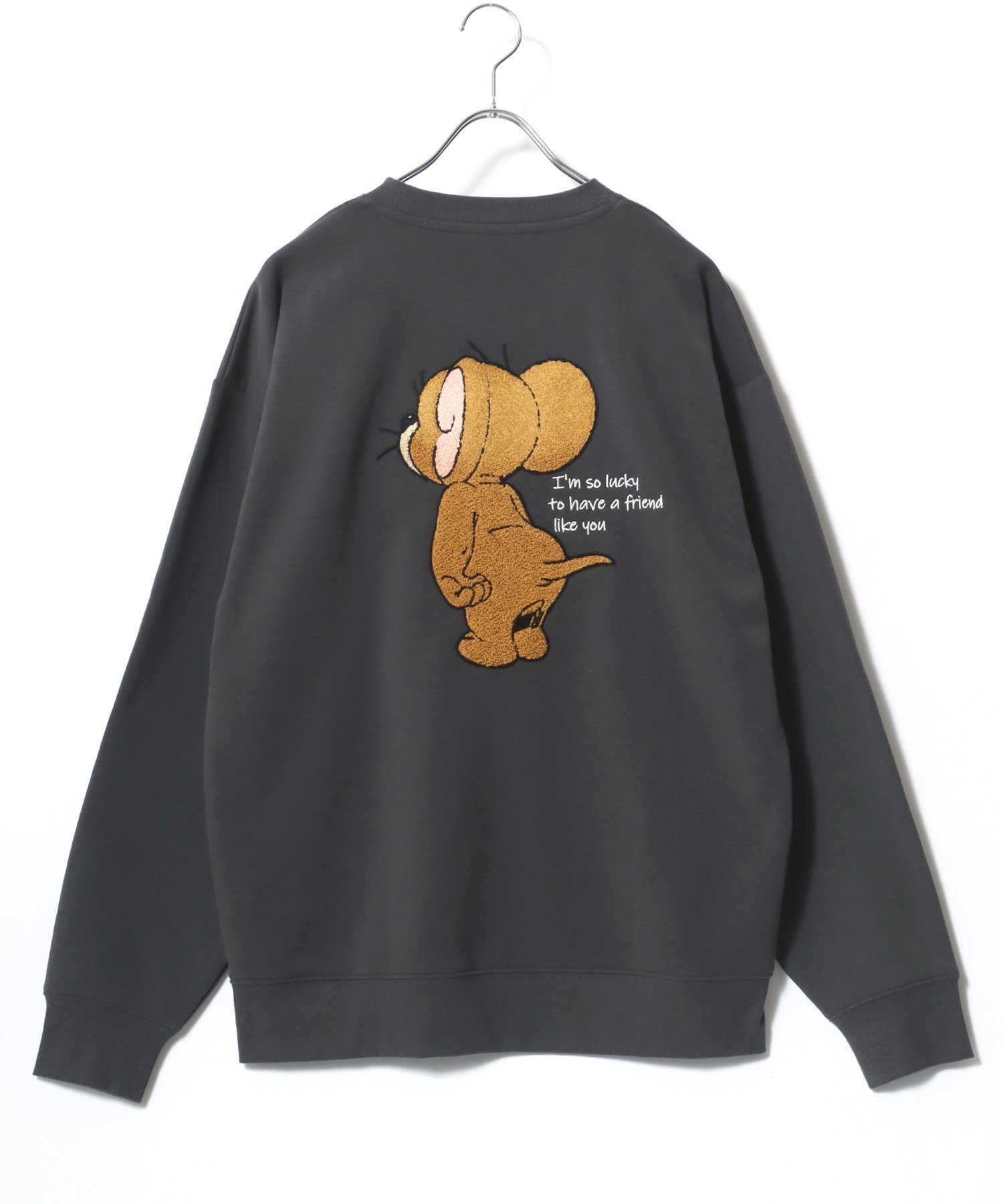 【マルカワ/MARUKAWA】のTom and Jerry トムとジェリー トレーナー メンズ スウェット 裏起毛 オーバーサイズ インテリア・キッズ・メンズ・レディースファッション・服の通販 founy(ファニー) 　ファッション　Fashion　レディースファッション　Fashion for Women　トップス・カットソー　Cut & Sew Tops　レディースパーカー・カジュアルフーディー　Casual Hoodies & Sweatshirts　スウェット・クルーネックトップス　Sweatshirts & Crewnecks / Relaxed Fit Sweat Tops　カーゴパンツ　Cargo Pants, Utility Pants　キャップ　Cap, Baseball Cap　キャラクター　Character, Licensed Characters　コンビ　Combo, Combination Style　サッカー　Seersucker, Summer Fabric　サロペット　Overalls, Salopette　シアー　Sheer, See-Through　シフォン　Chiffon, Lightweight Fabric　ショルダー　Shoulder, Shoulder Strap　ジャケット　Jacket, Outerwear　ジーンズ　Jeans, Denim Pants　スウェット / スエット　Sweatshirt, Sweatwear　スニーカー　Sneakers, Trainers　スポーツ　Sports, Activewear　ダウン　Down, Puffer　チュール　Tulip, Tulip Motif　デニム　Denim, Jeans Material　トレンド　Trend, Trending Now　トレーナー　Sweatshirt, Trainer　ネコ　Cat, Feline Motif　パターン　Pattern, Design Print　パーカー　Hoodie, Parka　ビッグ　Big, Oversized　プリント　Print, Printed Pattern　マーメイド　Mermaid, Fishtail Silhouette　スミクロ|ID: prp329100004787383 ipo3291000000034781579