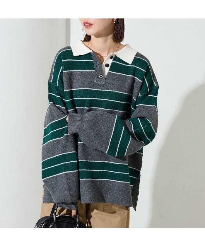 【フリークスストア/FREAK'S STORE】のラガー ボーダー ニット ポロ襟 プルオーバー【限定展開】 25AW 人気、トレンドファッション・服の通販 founy(ファニー) 　ファッション　Fashion　レディースファッション　Fashion for Women　トップス・カットソー　Cut & Sew Tops　ニット　Knit Tops & Sweaters　カジュアルプルオーバー・ニットトップス　Pullovers & Knit Tops / Casual Pullovers　ショート　Short, Short Length　ジャケット　Jacket, Outerwear　スラックス　Slacks, Dress Pants　デニム　Denim, Jeans Material　ボーダー　Border, Stripe　ロング　Long, Long-Length　ワイド　Wide, Wide Fit　A/W・秋冬　Autumn/Winter　冬　Winter / This Winter　おすすめ　Recommended / Our Picks　エレガント 上品　Elegant　2025年　2025　2025-2026秋冬・A/W　Autumn/Winter 2025–26 AW25–26　 other-1|ID: prp329100004787397 ipo3291000000035154967