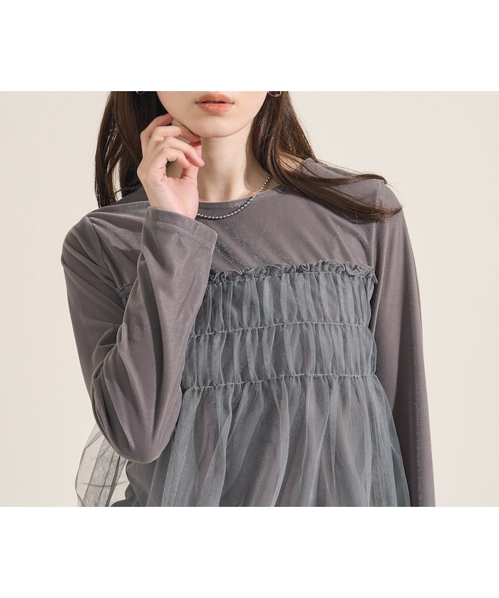 【フリークスストア/FREAK'S STORE】のベロアジャージ チュールドッキングトップス 25AW 人気、トレンドファッション・服の通販 founy(ファニー) 　ファッション　Fashion　レディースファッション　Fashion for Women　トップス・カットソー　Cut & Sew Tops　ベロアトップス　Velour Tops / Velvet-Look Items　2025年　2025　2025-2026秋冬・A/W　Autumn/Winter 2025–26 AW25–26　冬　Winter / This Winter　コンパクト　Compact, Small Size　ストレッチ　Stretch, Stretchy Fabric　チュール　Tulip, Tulip Motif　ドッキング　Docking, Mixed Material　フェミニン　Feminine, Girly　フリル　Frill, Ruffle　ベロア　Velour, Soft Velvet　エレガント 上品　Elegant　A/W・秋冬　Autumn/Winter　 other-1|ID: prp329100004787399 ipo3291000000035014588