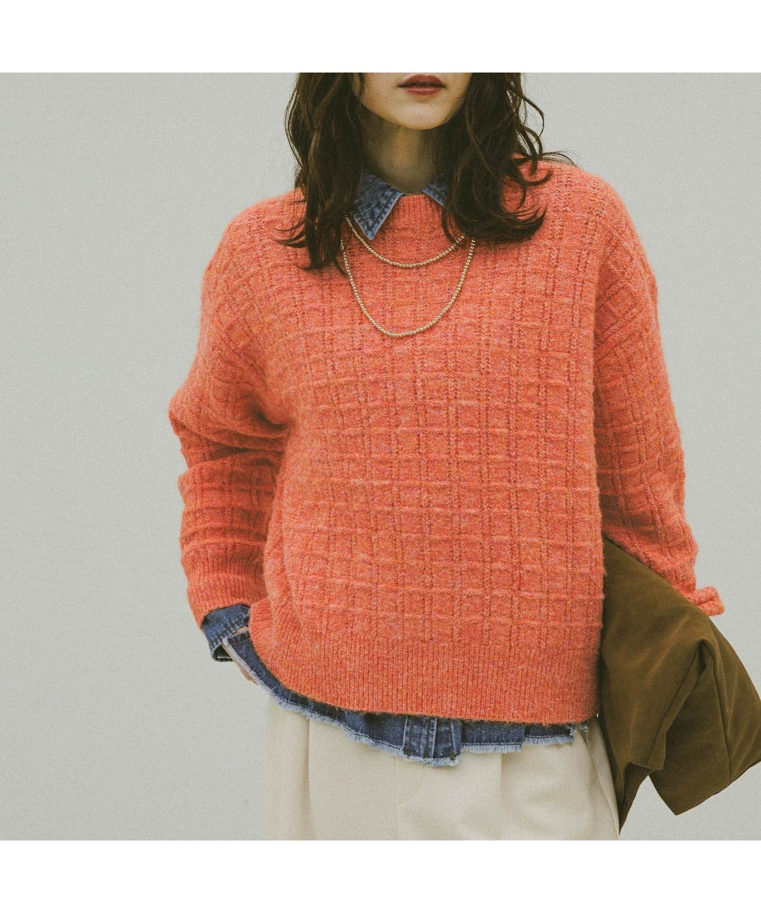 【グローバルワーク/GLOBAL WORK】のモヘヤタッチ編み柄クループルオーバー/581175 インテリア・キッズ・メンズ・レディースファッション・服の通販 founy(ファニー) 　ファッション　Fashion　レディースファッション　Fashion for Women　トップス・カットソー　Cut & Sew Tops　カジュアルプルオーバー・ニットトップス　Pullovers & Knit Tops / Casual Pullovers　おすすめ　Recommended / Our Picks　ボトム　Bottoms, Lower Wear　ミックス　Mix, Mixed Style　冬　Winter / This Winter　オレンジ45|ID: prp329100004787464 ipo3291000000034795535