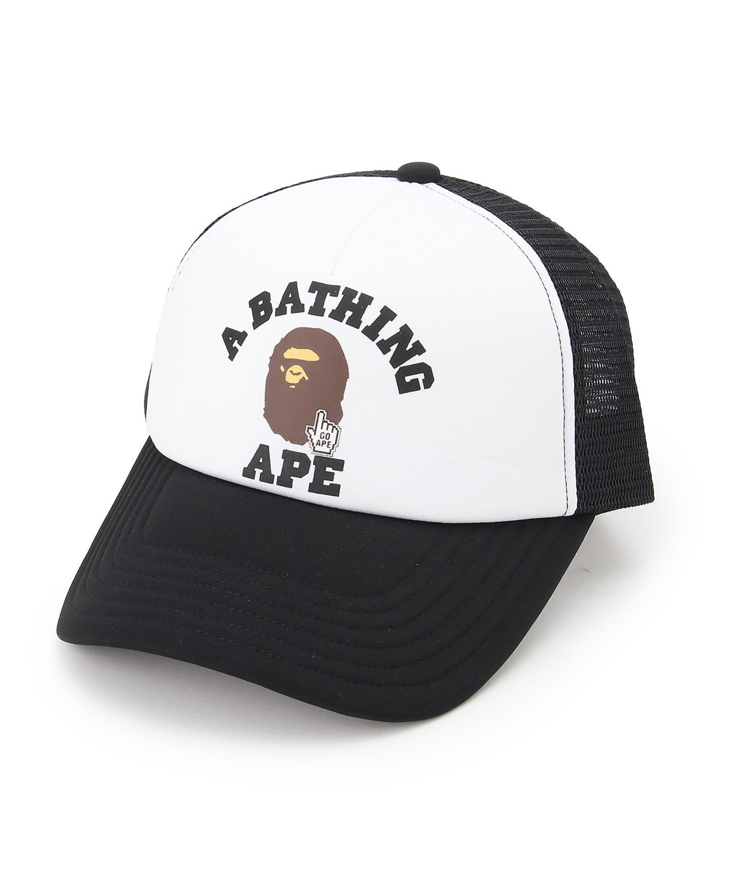【アベイシングエイプ/A BATHING APE / MEN】のGO APE POINTER COLLEGE MESH CAP BAPEC インテリア・キッズ・メンズ・レディースファッション・服の通販 founy(ファニー) 　ファッション　Fashion　メンズファッション　Fashion for Men　キャップ　Cap, Baseball Cap　スペシャル　Special, Limited Edition　プリント　Print, Printed Pattern　メッシュ　Mesh, Net Fabric　ラバー　Rubber, Rubber Sole　BLACK|ID: prp329100004787469 ipo3291000000034747570
