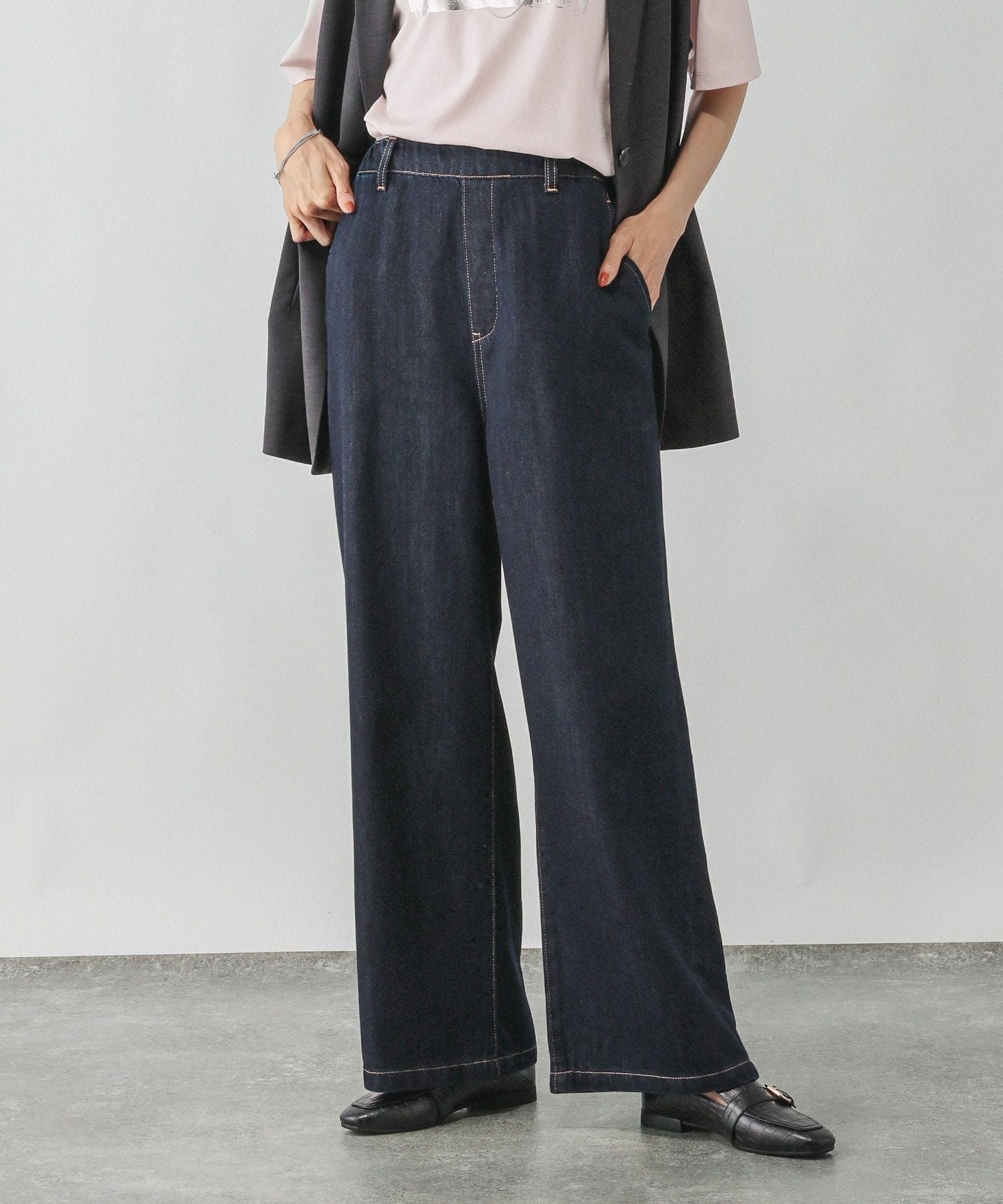 【グローバルワーク/GLOBAL WORK】のGOODデニムイージーパンツ/498394 インテリア・キッズ・メンズ・レディースファッション・服の通販 founy(ファニー) 　ファッション　Fashion　レディースファッション　Fashion for Women　パンツ　Pants & Trousers　ジャケット　Jacket, Outerwear　デニム　Denim, Jeans Material　トレンド　Trend, Trending Now　定番　Standard, Basic Item　楽ちん　Easy Fit, Comfortable　ネイビー88|ID: prp329100004787539 ipo3291000000034964682