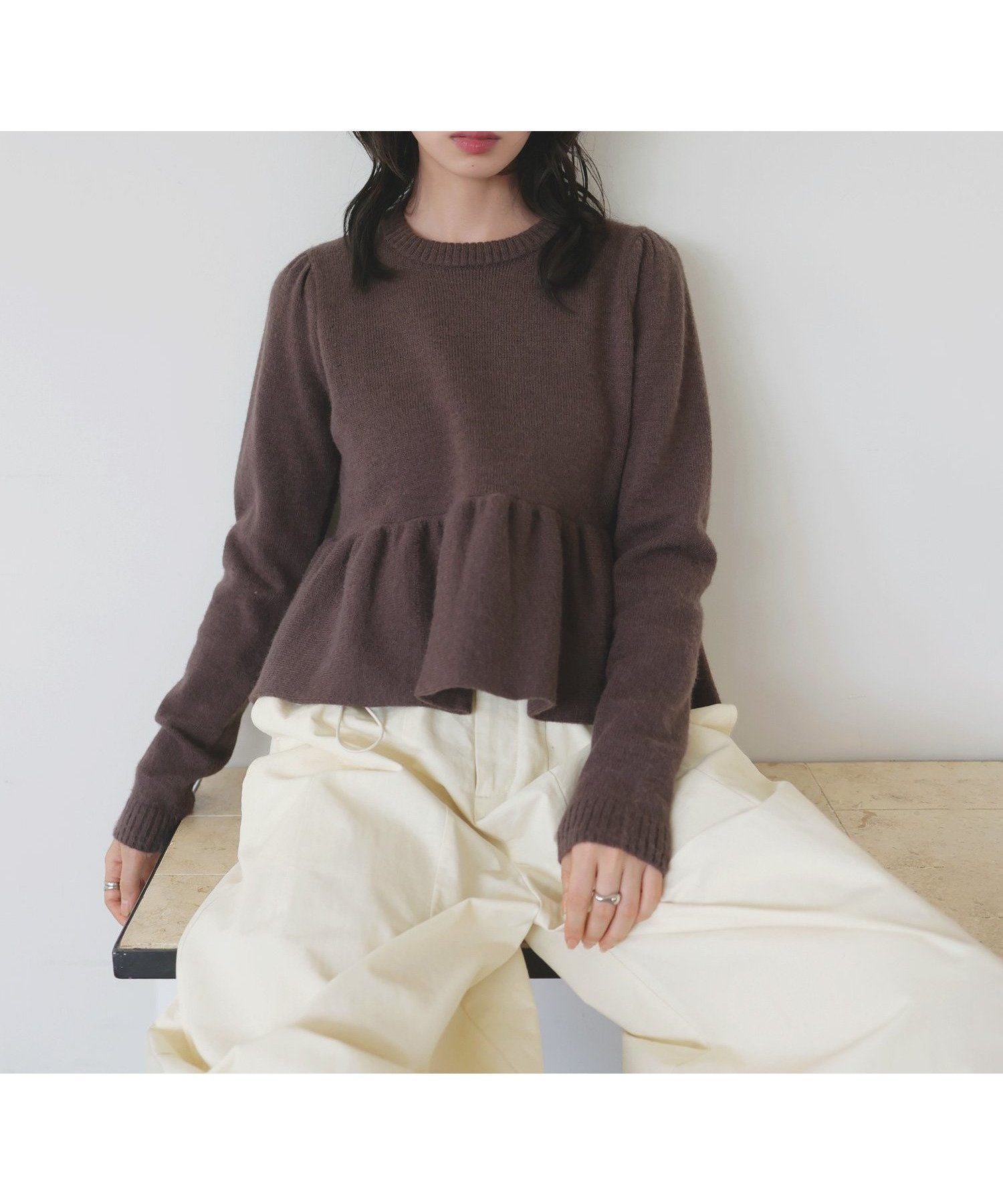 【リアン/Lian】のペプラムバルーンニットプルオーバー インテリア・キッズ・メンズ・レディースファッション・服の通販 founy(ファニー) 　ファッション　Fashion　レディースファッション　Fashion for Women　トップス・カットソー　Cut & Sew Tops　ニット　Knit Tops & Sweaters　カジュアルプルオーバー・ニットトップス　Pullovers & Knit Tops / Casual Pullovers　ペプラム　Peplum, Flared Hem　ブラウン|ID: prp329100004787606 ipo3291000000034831856