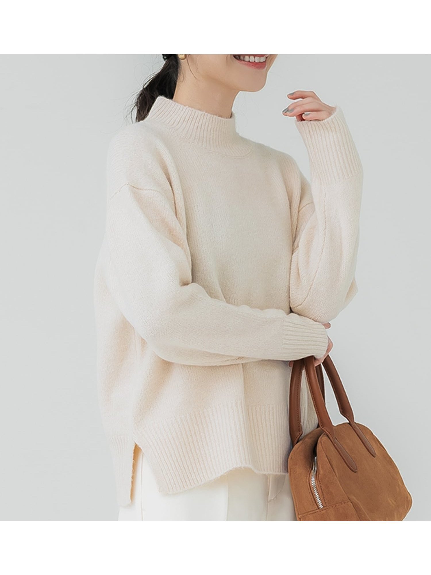 【コカ/COCA】のヤク風ハイネックニットトップス インテリア・キッズ・メンズ・レディースファッション・服の通販 founy(ファニー) 　ファッション　Fashion　レディースファッション　Fashion for Women　トップス・カットソー　Cut & Sew Tops　ニット　Knit Tops & Sweaters　アクリル　Acrylic Material　ショルダー　Shoulder, Shoulder Strap　シンプル　Simple, Minimal　ストレッチ　Stretch, Stretchy Fabric　スリット　Slit, Slit Detail　セーター　Sweater, Knitwear　タートルネック　Turtleneck, High Neck　ドロップ　Drop Shoulder, Dropped Style　長袖　Long Sleeve, Full Sleeve　ハイネック　High Neck, Mock Neck　バランス　Balance, Style Balance　ポケット　Pocket, Pocket Detail　モックネック　Mock Neck, Short Turtleneck　無地　Plain, Solid Color　リラックス　Relax, Relaxed Fit　おすすめ　Recommended / Our Picks　2024年　2024　2024-2025秋冬・A/W　Autumn/Winter 2024–25 AW24–25　Ivory|ID: prp329100004787640 ipo3291000000035029356