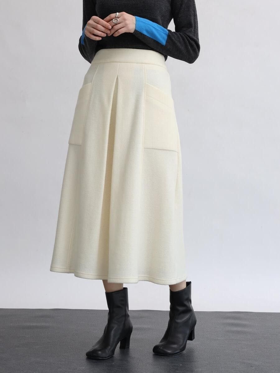 【ラシュッド/LASUD】の圧縮ウールタックデザインスカート インテリア・キッズ・メンズ・レディースファッション・服の通販 founy(ファニー) 　ファッション　Fashion　レディースファッション　Fashion for Women　スカート　Skirts　カットソー　Cut and Sewn Top　ダブル　Double, Double-Breasted　フロント　Front, Front Design　ポケット　Pocket, Pocket Detail　アイボリー|ID: prp329100004787645 ipo3291000000034986335