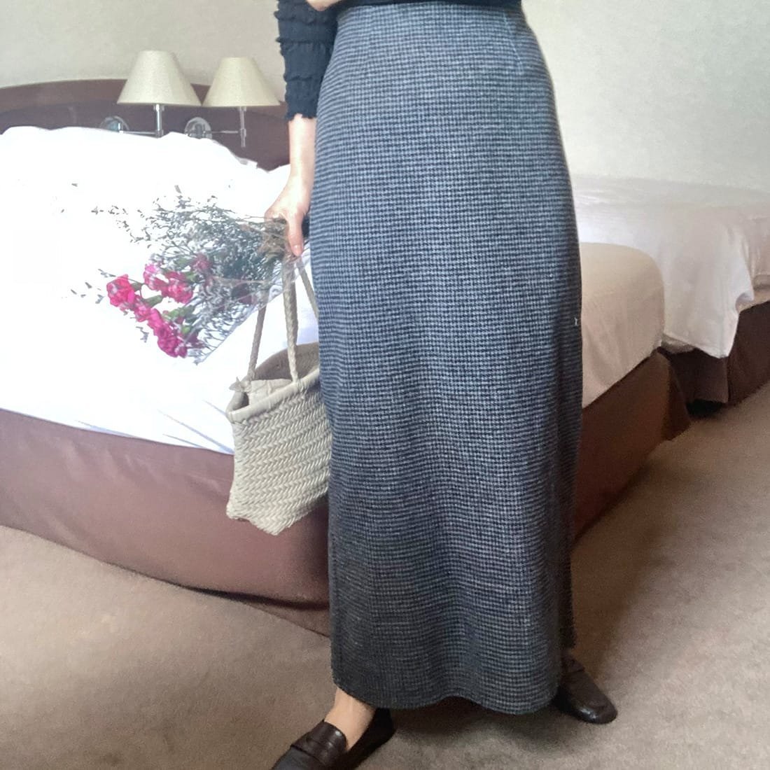 【ジュノア/JUNOAH】の千鳥チェックタイトスカート インテリア・キッズ・メンズ・レディースファッション・服の通販 founy(ファニー) 　ファッション　Fashion　レディースファッション　Fashion for Women　スカート　Skirts　チャコール|ID: prp329100004787694 ipo3291000000034748500