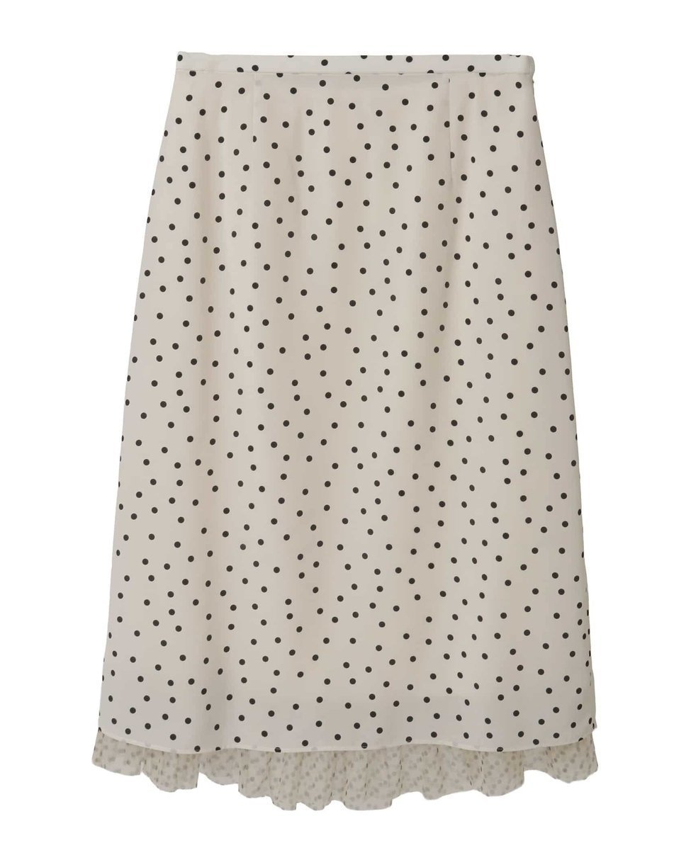 【ティアラ/Tiara】のドットプリントフリルスカート インテリア・キッズ・メンズ・レディースファッション・服の通販 founy(ファニー) 　ファッション　Fashion　レディースファッション　Fashion for Women　スカート　Skirts　シンプル　Simple, Minimal　タイトスカート　Pencil Skirt, Tight Skirt　ドット　Polka Dot, Dot Pattern　プリント　Print, Printed Pattern　ペチコート　Petticoat, Underskirt　ランダム　Random, Irregular　ホワイト|ID: prp329100004787699 ipo3291000000035215724