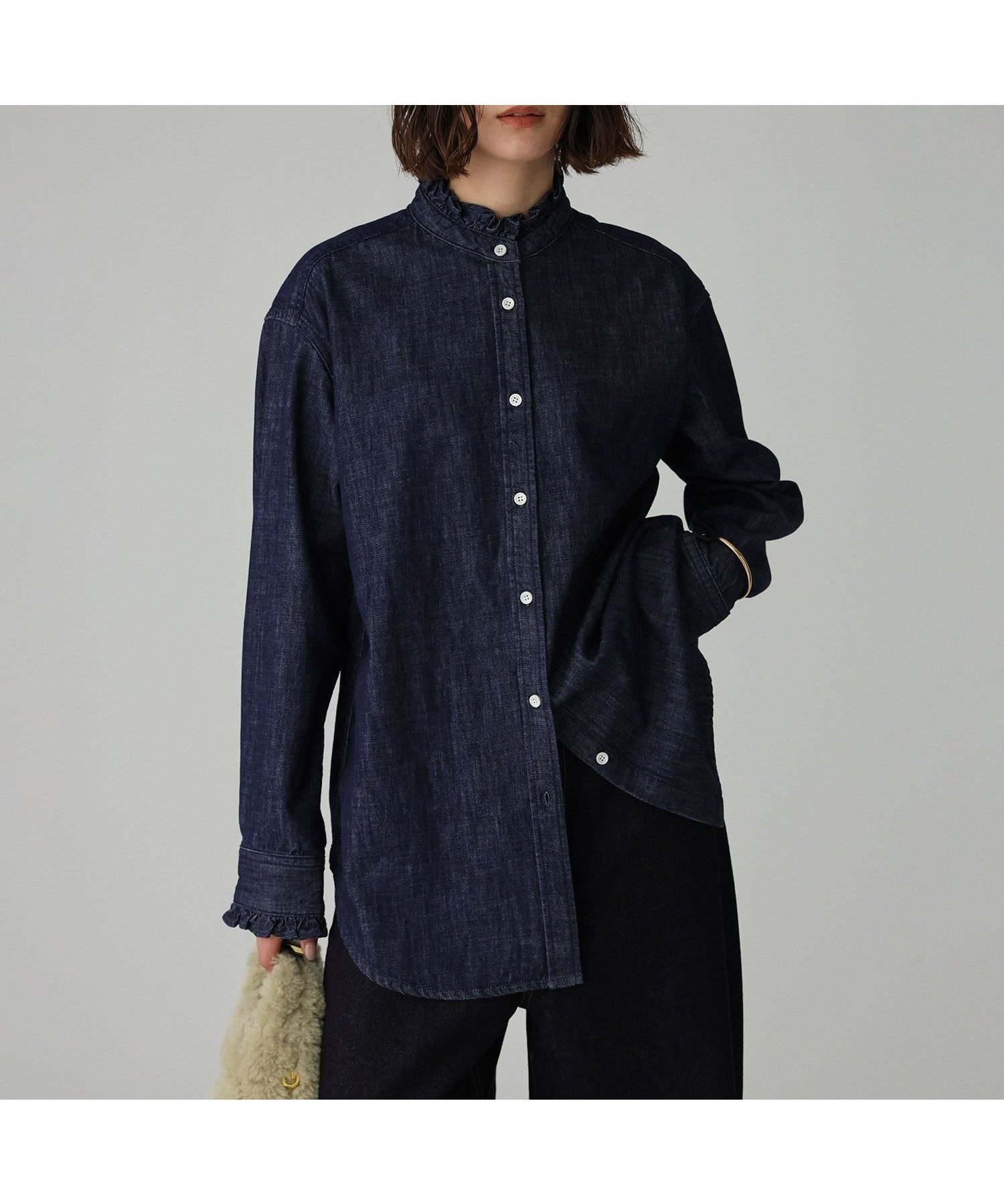 【バビロン/BABYLONE / KIDS】のデニムフリルシャツ インテリア・キッズ・メンズ・レディースファッション・服の通販 founy(ファニー) 　ファッション　Fashion　キッズファッション　Fashion for Kids　デニム　Denim, Jeans Material　ドロップ　Drop Shoulder, Dropped Style　フリル　Frill, Ruffle　再入荷　Restock / Back in Stock　インディゴ87|ID: prp329100004787751 ipo3291000000034966226