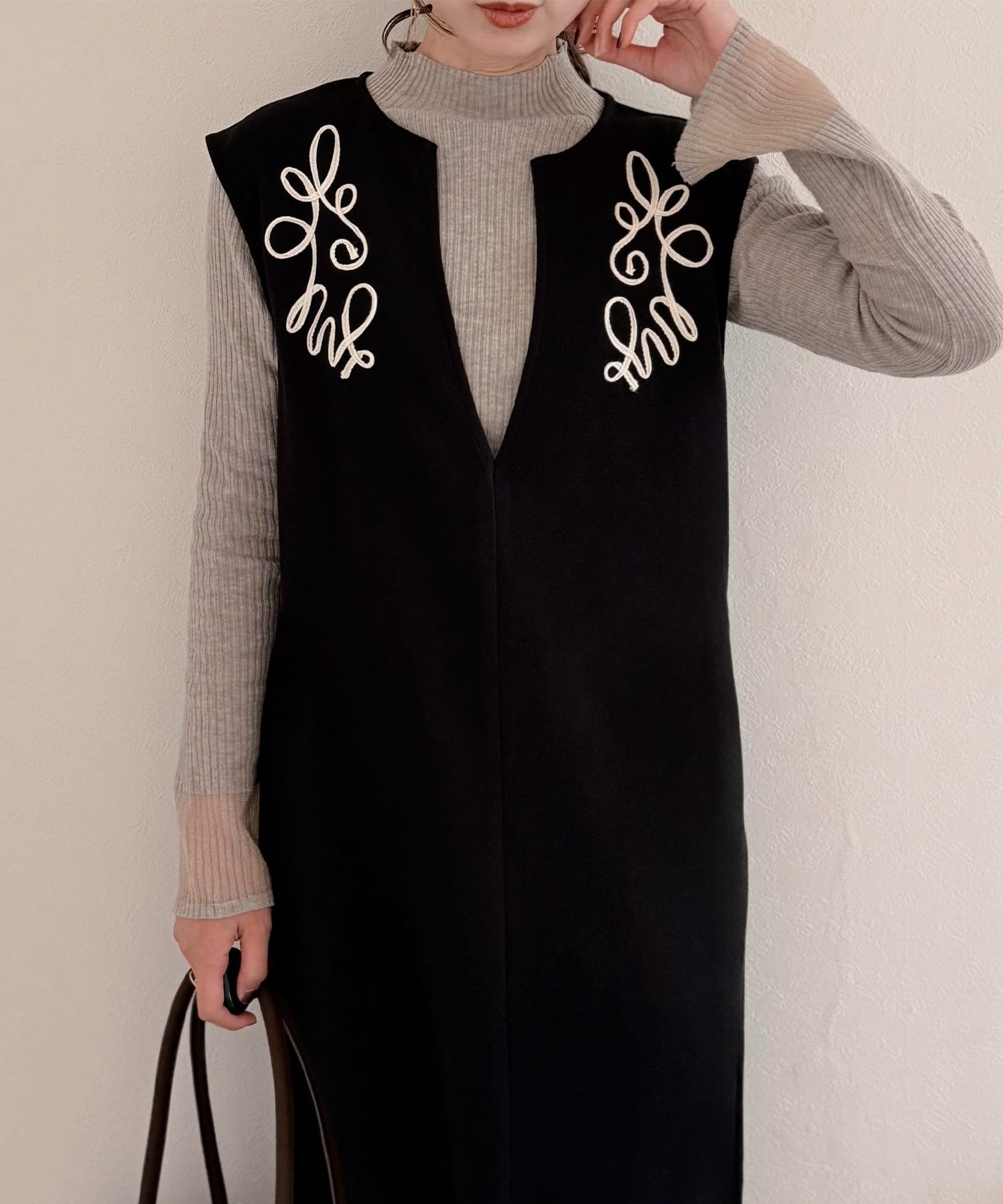 【ジュノア/JUNOAH】のコード刺繍キーネックワンピース 人気、トレンドファッション・服の通販 founy(ファニー) 　ファッション　Fashion　レディースファッション　Fashion for Women　ワンピース　Dresses　 other-1|ID: prp329100004787902 ipo3291000000034749321