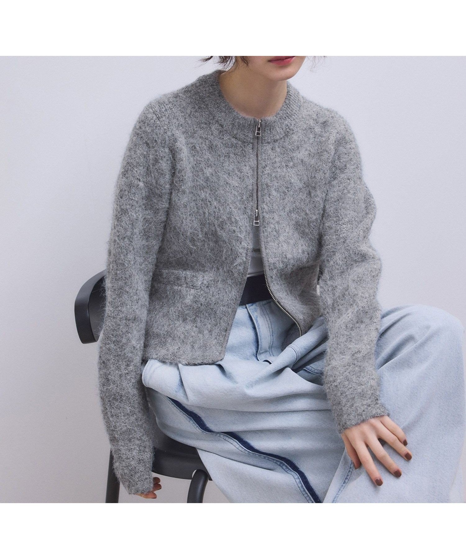 【アダム エ ロペ/ADAM ET ROPE'】の【WEB限定】フラッフィージップショートカーディガン インテリア・キッズ・メンズ・レディースファッション・服の通販 founy(ファニー) 　ファッション　Fashion　レディースファッション　Fashion for Women　トップス・カットソー　Cut & Sew Tops　カーディガン・羽織り　Layered Style Cardigans　イエロー　Yellow　インナー　Innerwear　コンパクト　Compact, Small Size　スラックス　Slacks, Dress Pants　デニム　Denim, Jeans Material　フレア　Flare, Flared　フロント　Front, Front Design　ポケット　Pocket, Pocket Detail　ワイド　Wide, Wide Fit　おすすめ　Recommended / Our Picks　2025年　2025　2025-2026秋冬・A/W　Autumn/Winter 2025–26 AW25–26　グレー(07)|ID: prp329100004787985 ipo3291000000034832328