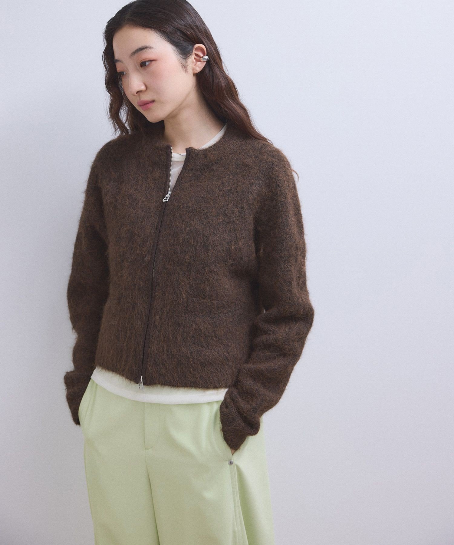 【アダム エ ロペ/ADAM ET ROPE'】の【WEB限定】フラッフィージップショートカーディガン インテリア・キッズ・メンズ・レディースファッション・服の通販 founy(ファニー) 　ファッション　Fashion　レディースファッション　Fashion for Women　トップス・カットソー　Cut & Sew Tops　カーディガン・羽織り　Layered Style Cardigans　イエロー　Yellow　インナー　Innerwear　コンパクト　Compact, Small Size　スラックス　Slacks, Dress Pants　デニム　Denim, Jeans Material　フレア　Flare, Flared　フロント　Front, Front Design　ポケット　Pocket, Pocket Detail　ワイド　Wide, Wide Fit　おすすめ　Recommended / Our Picks　2025年　2025　2025-2026秋冬・A/W　Autumn/Winter 2025–26 AW25–26　ダークブラウン(20)|ID: prp329100004787985 ipo3291000000034832329