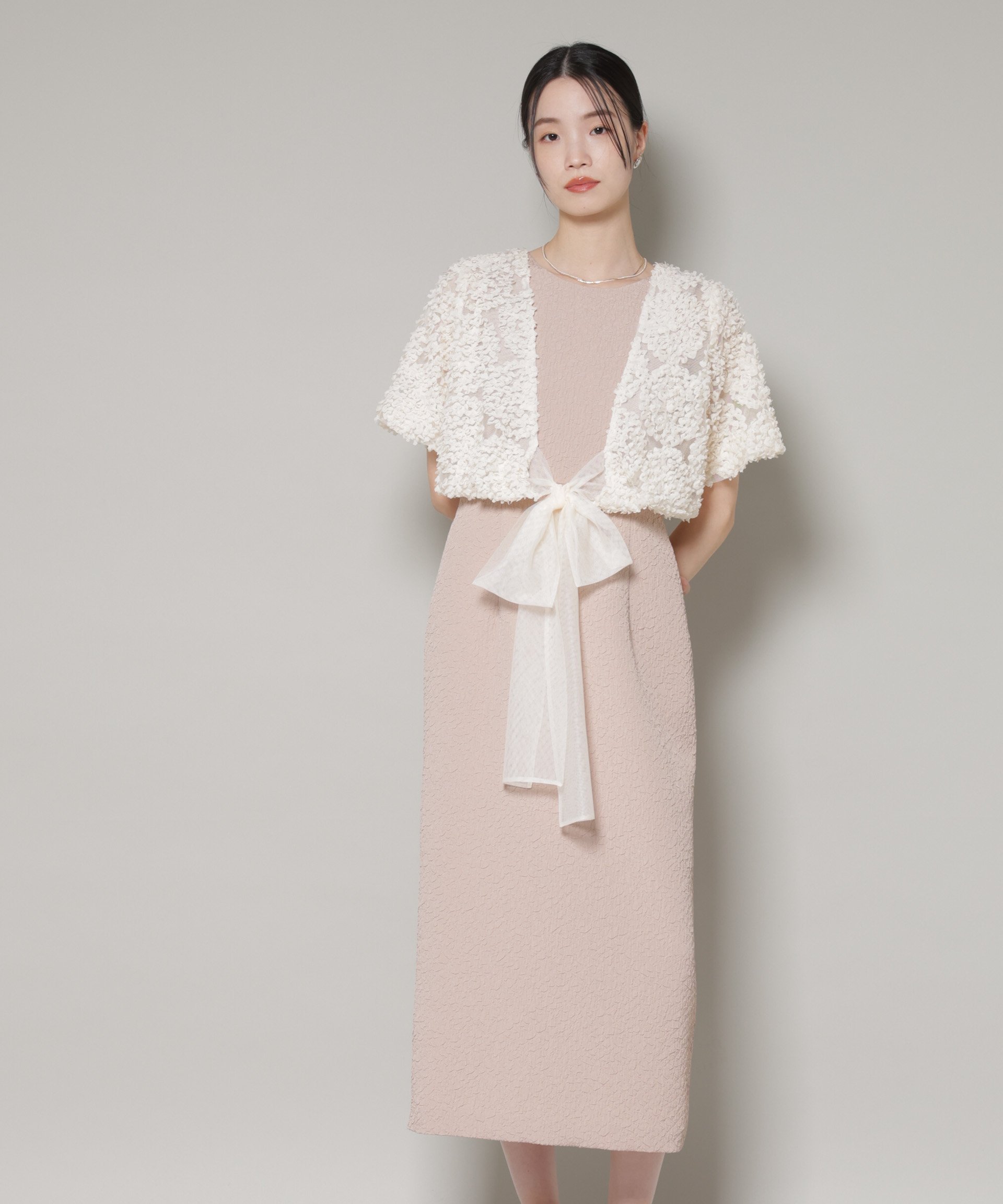 【ナノ ユニバース/nano universe】のkaene/デザインリボンボレロセットドレス インテリア・キッズ・メンズ・レディースファッション・服の通販 founy(ファニー) 　ファッション　Fashion　レディースファッション　Fashion for Women　アウター　Coat / Outerwear Collection　ボレロ・ショート丈ジャケット / ドレス羽織りに　Boleros & Short Jackets　ワンピース　Dresses　フォーマル・パーティードレス・結婚式用ドレス　Elegant & Casual Dresses　アクセサリー　Fashion Accessories　ショール　Shawl, Wrap　ジャケット　Jacket, Outerwear　スリット　Slit, Slit Detail　ドレス　Dress, One-Piece　ノースリーブ　Sleeveless, No-Sleeve　ボレロ　Bolero, Short Cardigan　ポケット　Pocket, Pocket Detail　半袖　Short Sleeve, Half Sleeve　リボン　Ribbon, Bow　結婚式　Wedding　2025年　2025　2025-2026秋冬・A/W　Autumn/Winter 2025–26 AW25–26　ピンクベージュ6|ID: prp329100004788037 ipo3291000000034749868