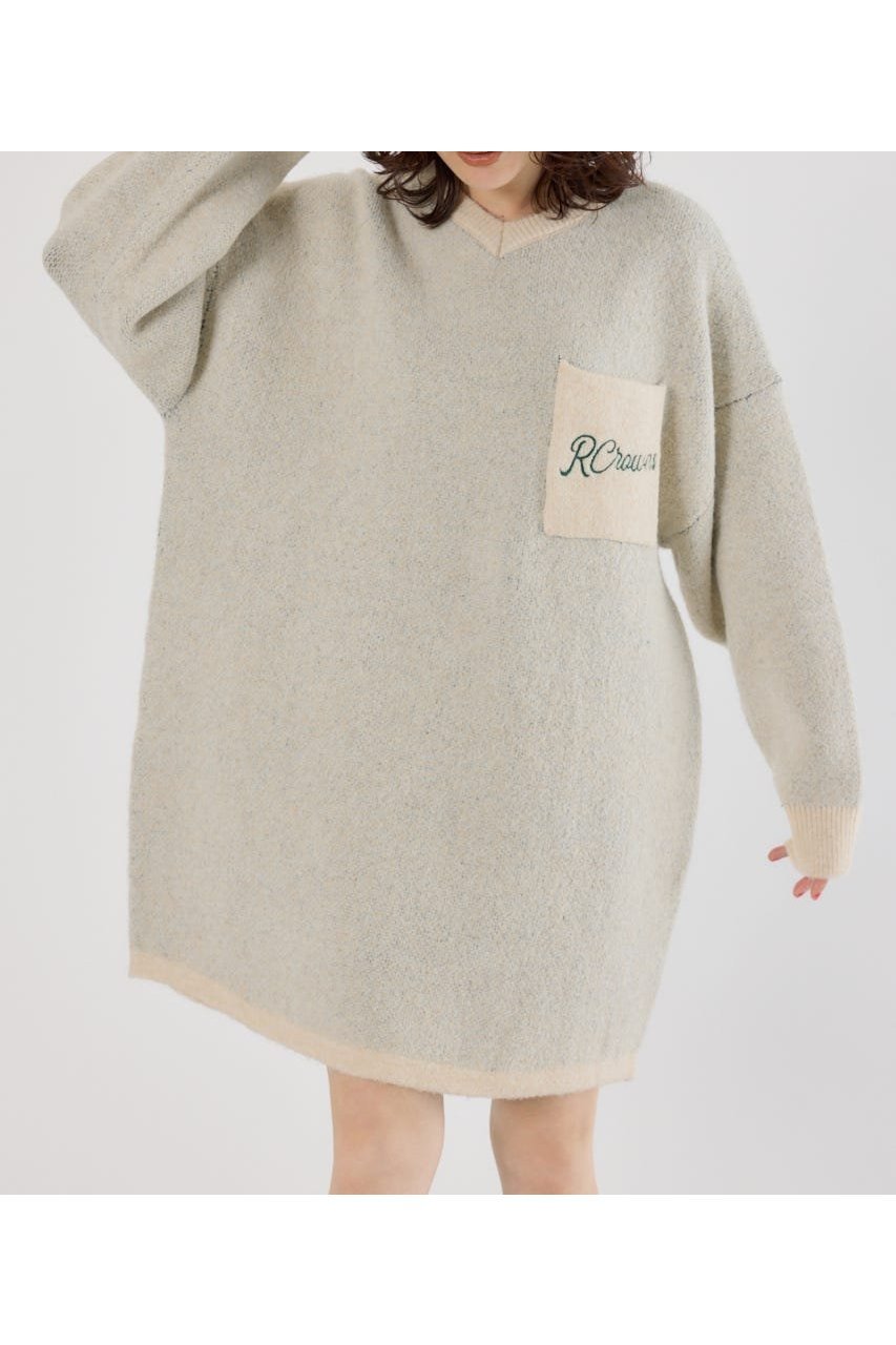 【ロデオクラウンズワイドボウル/RODEO CROWNS WIDE BOWL】のロゴブークレニットワンピース 人気、トレンドファッション・服の通販 founy(ファニー) 　ファッション　Fashion　レディースファッション　Fashion for Women　ワンピース　Dresses　ニットワンピース　Knit Dresses　おすすめ　Recommended / Our Picks　デニム　Denim, Jeans Material　フロント　Front, Front Design　ポケット　Pocket, Pocket Detail　 other-1|ID: prp329100004788039 ipo3291000000035098429