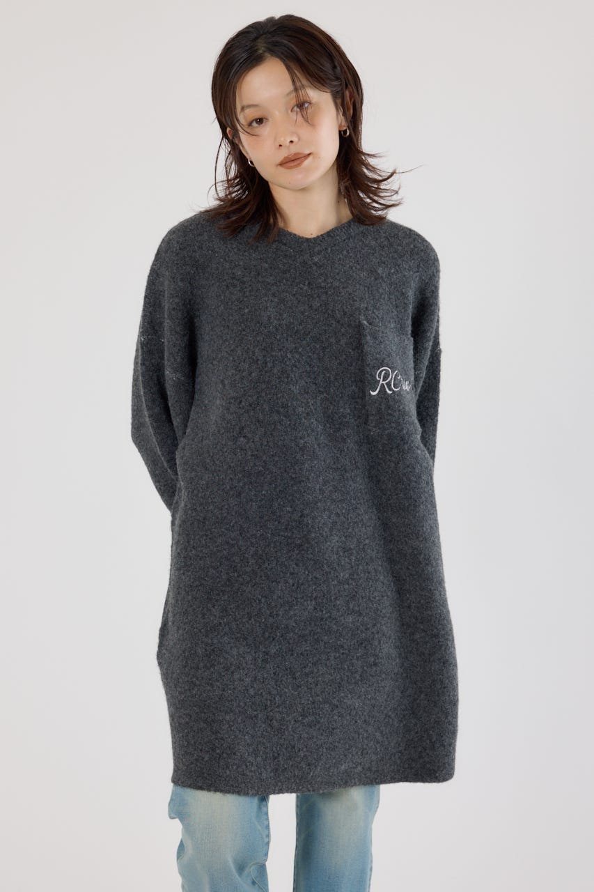 【ロデオクラウンズワイドボウル/RODEO CROWNS WIDE BOWL】のロゴブークレニットワンピース インテリア・キッズ・メンズ・レディースファッション・服の通販 founy(ファニー) 　ファッション　Fashion　レディースファッション　Fashion for Women　ワンピース　Dresses　ニットワンピース　Knit Dresses　おすすめ　Recommended / Our Picks　デニム　Denim, Jeans Material　フロント　Front, Front Design　ポケット　Pocket, Pocket Detail　C.GRY|ID: prp329100004788039 ipo3291000000035098433