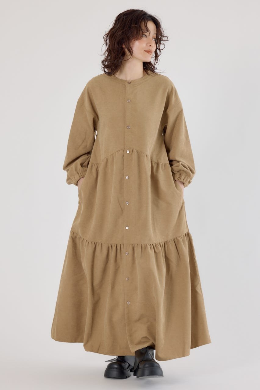 【ロデオクラウンズワイドボウル/RODEO CROWNS WIDE BOWL】のコーデュロイワンピース インテリア・キッズ・メンズ・レディースファッション・服の通販 founy(ファニー) 　ファッション　Fashion　レディースファッション　Fashion for Women　ワンピース　Dresses　ギャザー　Gathered, Ruffled　コーデュロイ　Corduroy, Cord Fabric　シンプル　Simple, Minimal　スリーブ　Sleeve, Long Sleeve / Short Sleeve　ティアードワンピース　Tiered Dress, Flared Dress　フロント　Front, Front Design　エレガント 上品　Elegant　無地　Plain, Solid Color　A/W・秋冬　Autumn/Winter　BEG|ID: prp329100004788044 ipo3291000000034907084