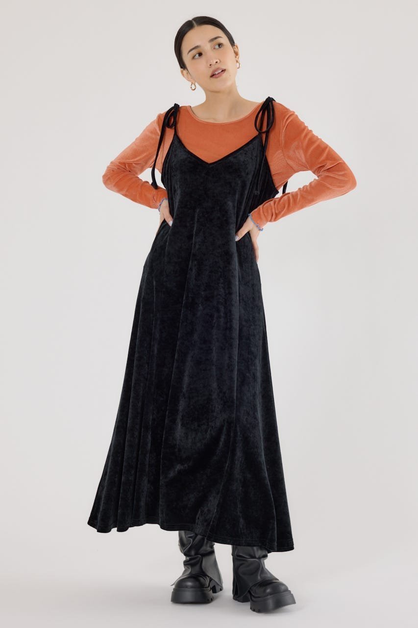 【ロデオクラウンズワイドボウル/RODEO CROWNS WIDE BOWL】のベロアキャミワンピース 人気、トレンドファッション・服の通販 founy(ファニー) 　ファッション　Fashion　レディースファッション　Fashion for Women　ワンピース　Dresses　キャミソールワンピース　Camisole Dresses　クラッシュ　Distressed, Crashed Style　フレア　Flare, Flared　ベロア　Velour, Soft Velvet　リボン　Ribbon, Bow　 other-1|ID: prp329100004788066 ipo3291000000034907076