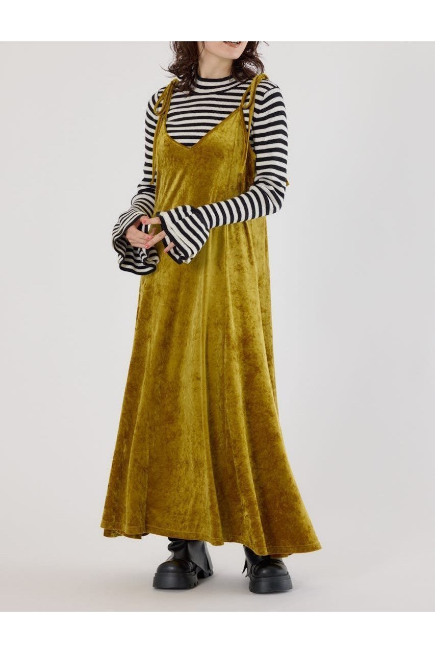 【ロデオクラウンズワイドボウル/RODEO CROWNS WIDE BOWL】のベロアキャミワンピース インテリア・キッズ・メンズ・レディースファッション・服の通販 founy(ファニー) 　ファッション　Fashion　レディースファッション　Fashion for Women　ワンピース　Dresses　キャミソールワンピース　Camisole Dresses　クラッシュ　Distressed, Crashed Style　フレア　Flare, Flared　ベロア　Velour, Soft Velvet　リボン　Ribbon, Bow　YEL|ID: prp329100004788066 ipo3291000000034907078