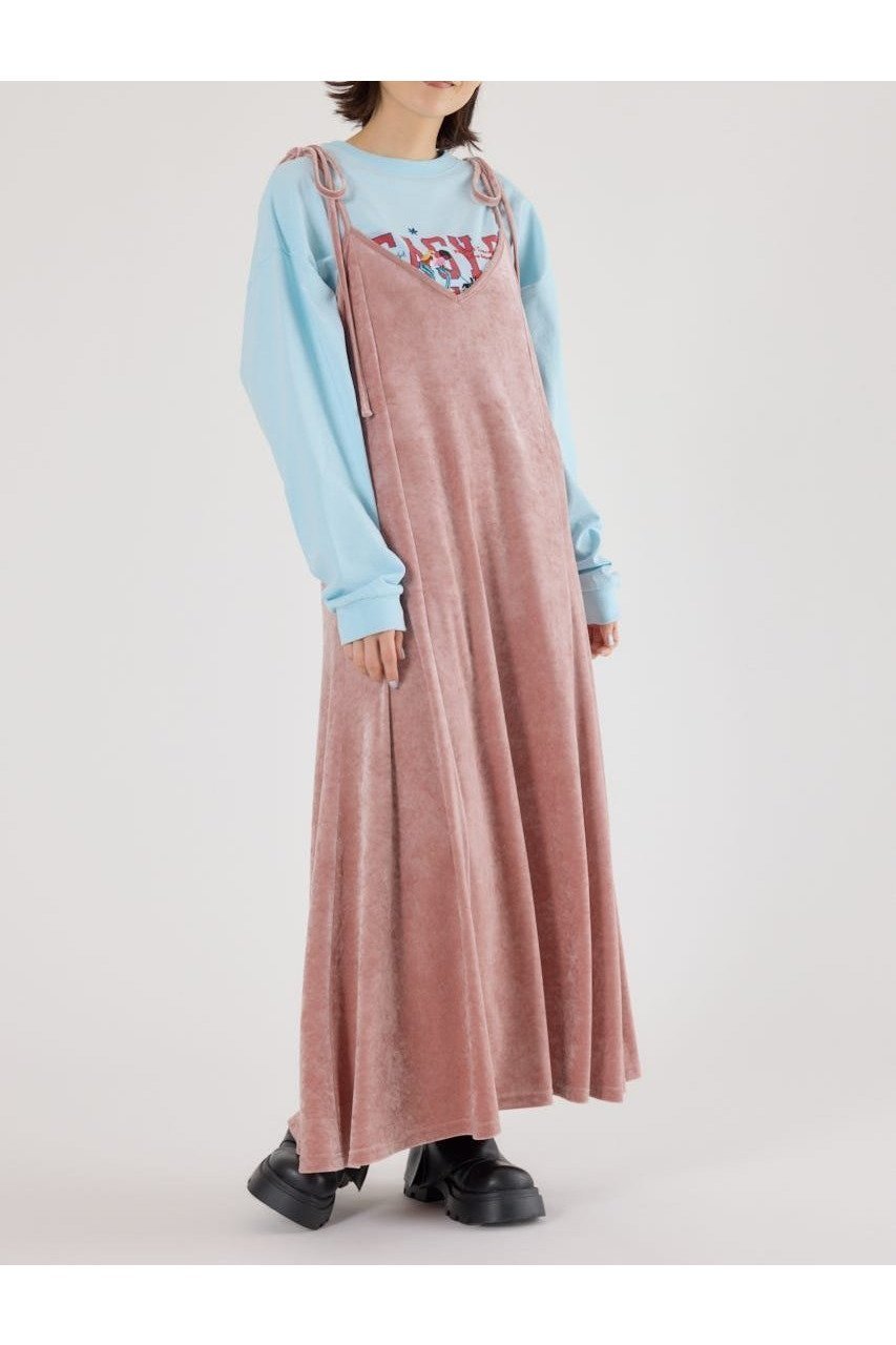 【ロデオクラウンズワイドボウル/RODEO CROWNS WIDE BOWL】のベロアキャミワンピース インテリア・キッズ・メンズ・レディースファッション・服の通販 founy(ファニー) 　ファッション　Fashion　レディースファッション　Fashion for Women　ワンピース　Dresses　キャミソールワンピース　Camisole Dresses　クラッシュ　Distressed, Crashed Style　フレア　Flare, Flared　ベロア　Velour, Soft Velvet　リボン　Ribbon, Bow　L/PNK1|ID: prp329100004788066 ipo3291000000034907079