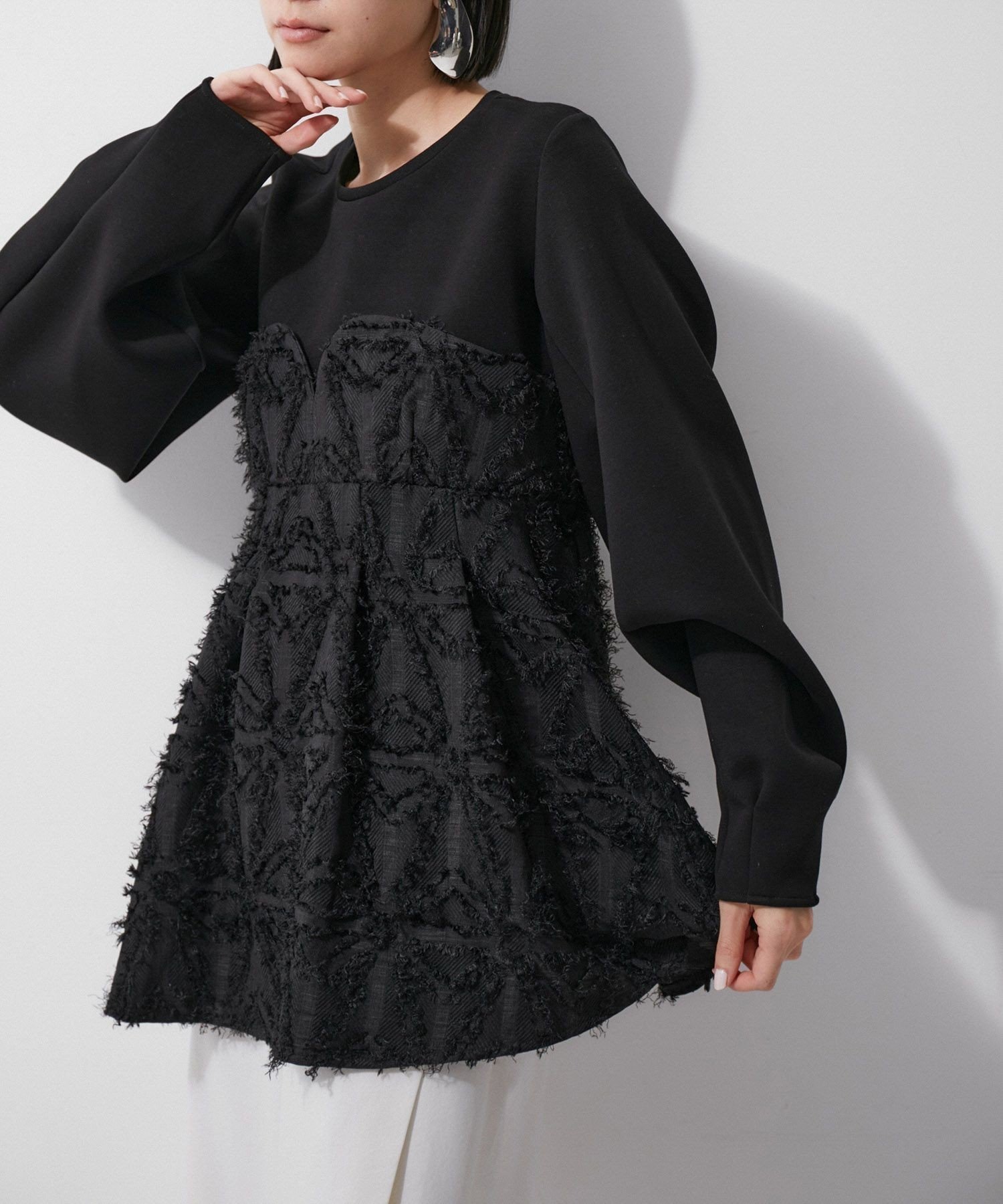 【アダム エ ロペ/ADAM ET ROPE'】の【追加】・【サステナブル】ジャカードビスチェコンビプルオーバー インテリア・キッズ・メンズ・レディースファッション・服の通販 founy(ファニー) 　ファッション　Fashion　レディースファッション　Fashion for Women　トップス・カットソー　Cut & Sew Tops　カジュアルプルオーバー・ニットトップス　Pullovers & Knit Tops / Casual Pullovers　ビスチェ　Bustiers & Corset Tops / Layered Bustier Style　春　Spring　ギャザー　Gathered, Ruffled　コンビ　Combo, Combination Style　シンプル　Simple, Minimal　スラックス　Slacks, Dress Pants　タイトスカート　Pencil Skirt, Tight Skirt　デニム　Denim, Jeans Material　ドッキング　Docking, Mixed Material　フォルム　Silhouette, Form　ボトム　Bottoms, Lower Wear　ポケット　Pocket, Pocket Detail　S/S・春夏　SS, Spring/Summer, Warm Season　おすすめ　Recommended / Our Picks　夏　Summer　2025年　2025　2025春夏・S/S　Spring/Summer 2025 SS25　ブラック(01)|ID: prp329100004788083 ipo3291000000034786013