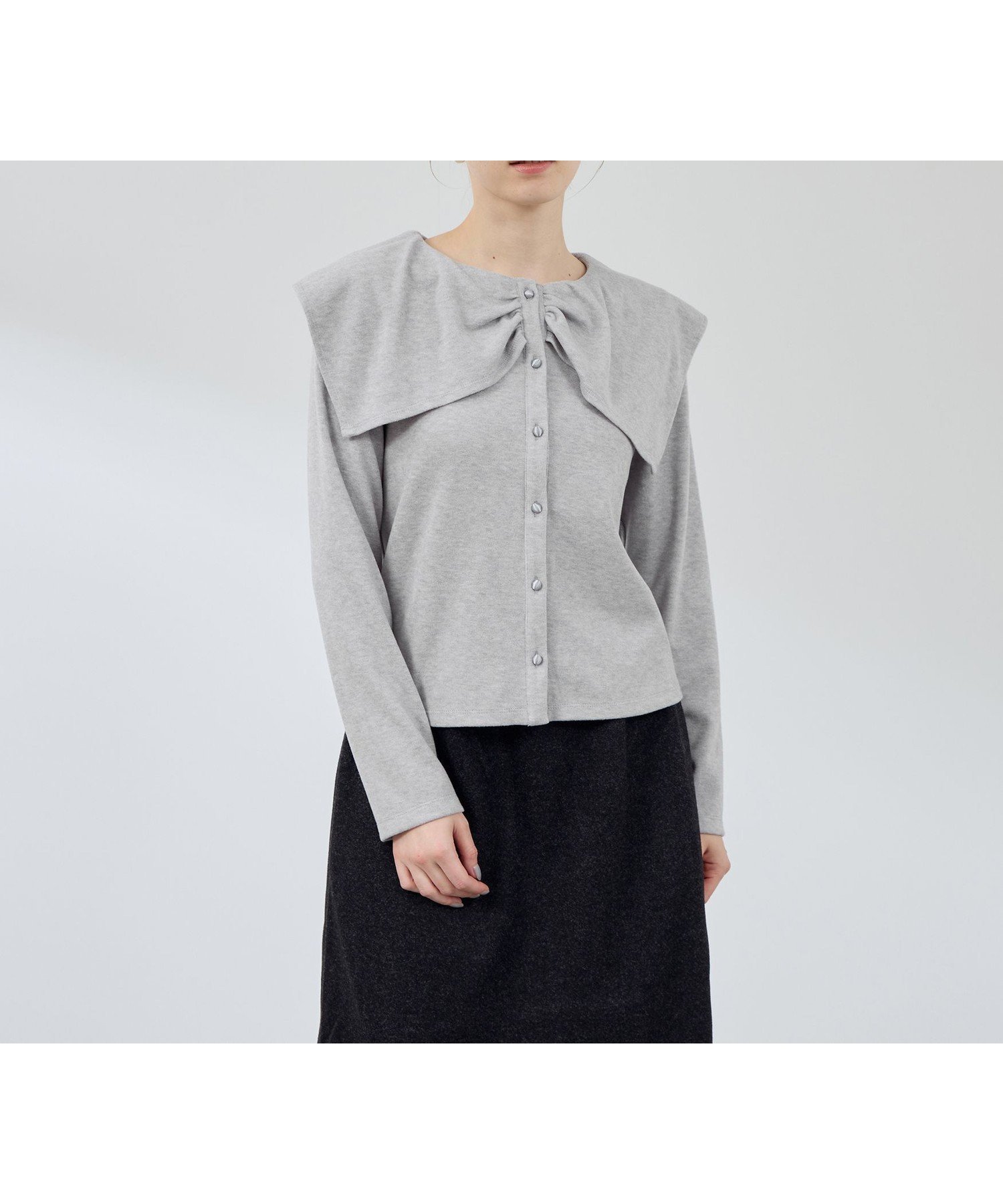 【クイーンズ コート/QUEENS COURT】のWフェイス天竺ビッグカラートップス≪手洗い可能≫ インテリア・キッズ・メンズ・レディースファッション・服の通販 founy(ファニー) 　ファッション　Fashion　レディースファッション　Fashion for Women　トップス・カットソー　Cut & Sew Tops　インナー　Innerwear　秋　Autumn　コンパクト　Compact, Small Size　ジャケット　Jacket, Outerwear　長袖　Long Sleeve, Full Sleeve　フェイス　Face, Facial Design　フェミニン　Feminine, Girly　フォルム　Silhouette, Form　ベスト　Vest, Waistcoat　ベロア　Velour, Soft Velvet　ポケット　Pocket, Pocket Detail　無地　Plain, Solid Color　レース　Lace, Lace Fabric　ロマンティック　Romantic, Feminine Style　ワイド　Wide, Wide Fit　A/W・秋冬　Autumn/Winter　おすすめ　Recommended / Our Picks　2025年　2025　2025-2026秋冬・A/W　Autumn/Winter 2025–26 AW25–26　ライトグレー|ID: prp329100004788211 ipo3291000000034873763