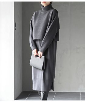 【アールピーエス/rps】のリブドルマンニット付アンサンブルタートルワンピース 人気、トレンドファッション・服の通販 founy(ファニー) ファッション Fashion レディースファッション Fashion for Women ワンピース Dresses ショート Short, Short Length シンプル Simple, Minimal スリット Slit, Slit Detail セットアップ Set-Up, Coordinated Outfit タートルネック Turtleneck, High Neck バランス Balance, Style Balance 再入荷 Restock / Back in Stock 切替 Switching, Contrast Panel 畦 Ribbed Knit |ID:prp329100004788217