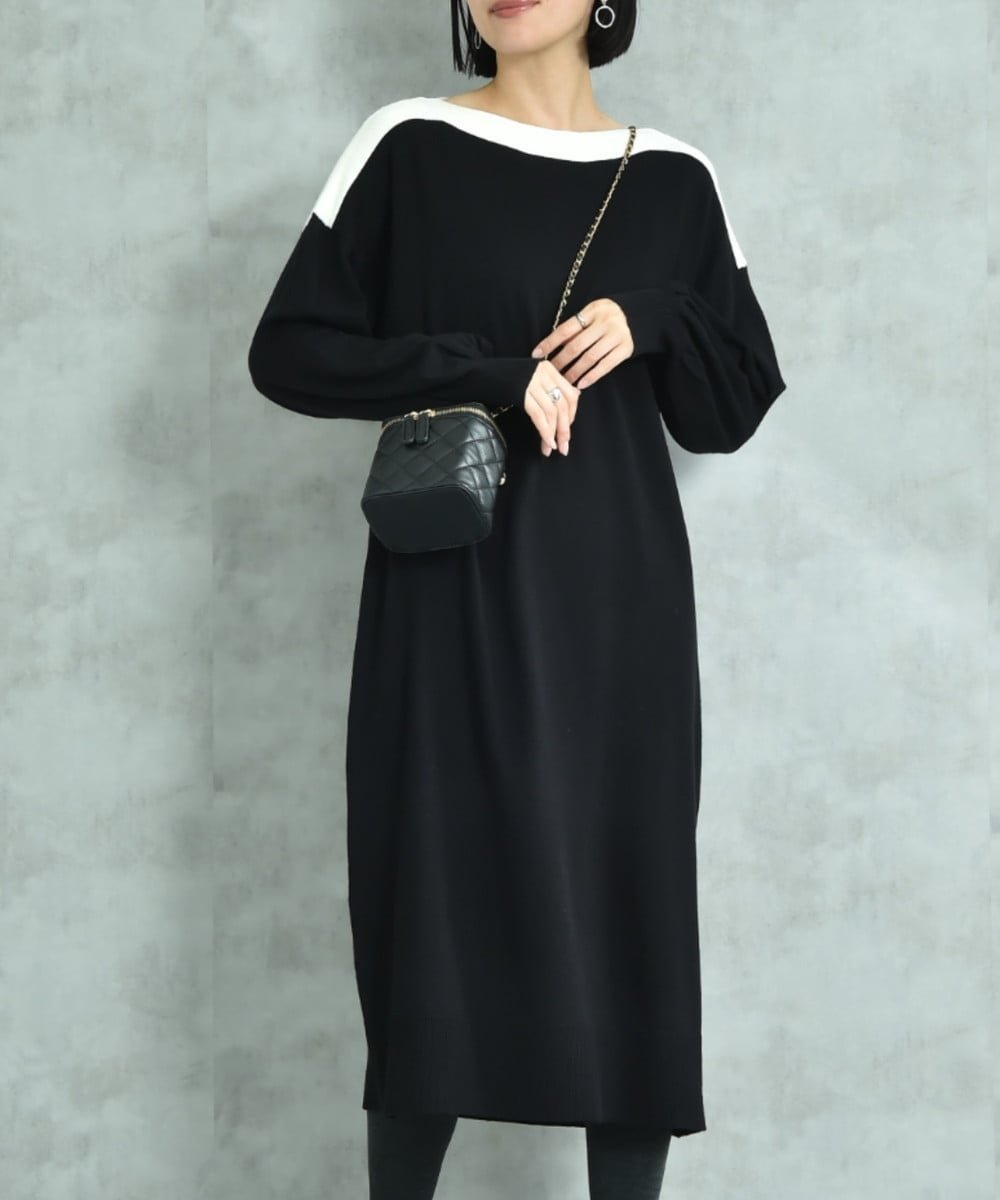 【インタープラネット/INTERPLANET】のボートネック配色ニットワンピース インテリア・キッズ・メンズ・レディースファッション・服の通販 founy(ファニー) ファッション Fashion レディースファッション Fashion for Women ワンピース Dresses ニットワンピース Knit Dresses ショルダー Shoulder, Shoulder Strap シンプル Simple, Minimal ドロップ Drop Shoulder, Dropped Style バランス Balance, Style Balance ベーシック Basic, Essential 人気 Popular, Best Seller 今季 This Season, Current Season ブラック|ID: prp329100004788220 ipo3291000000034787908