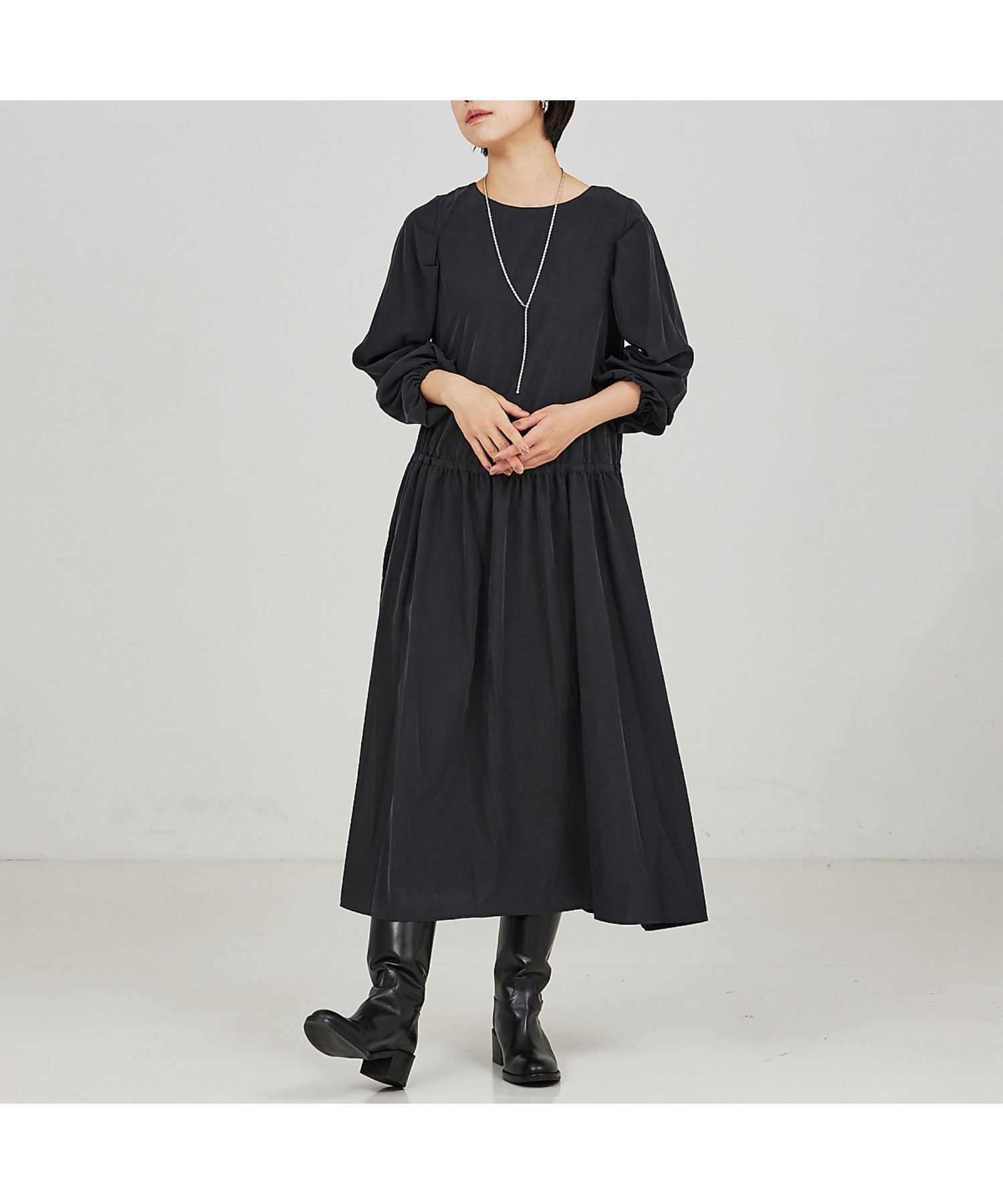 【カリテ/qualite】の【WEB・一部店舗限定】フィブリルボリュームスリーブワンピース インテリア・キッズ・メンズ・レディースファッション・服の通販 founy(ファニー) 　ファッション　Fashion　レディースファッション　Fashion for Women　ワンピース　Dresses　おすすめ　Recommended / Our Picks　エレガント 上品　Elegant　シンプル　Simple, Minimal　ジュエリー　Jewelry, Accessories　トレンド　Trend, Trending Now　ベーシック　Basic, Essential　チャコールグレー|ID: prp329100004788254 ipo3291000000035171995