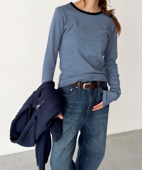 【キャナルジーン/CANAL JEAN】のSLEEK 細ボーダーロングTシャツ 人気、トレンドファッション・服の通販 founy(ファニー) ファッション Fashion レディースファッション Fashion for Women トップス・カットソー Cut & Sew Tops シャツ・ブラウス・オフィスカジュアル Elegant Blouses & Button-Ups ロングTシャツ・Tシャツ Longline T-Shirts & Tees おすすめ Recommended / Our Picks スウェット / スエット Sweatshirt, Sweatwear ボーダー Border, Stripe ロング Long, Long-Length |ID:prp329100004788259
