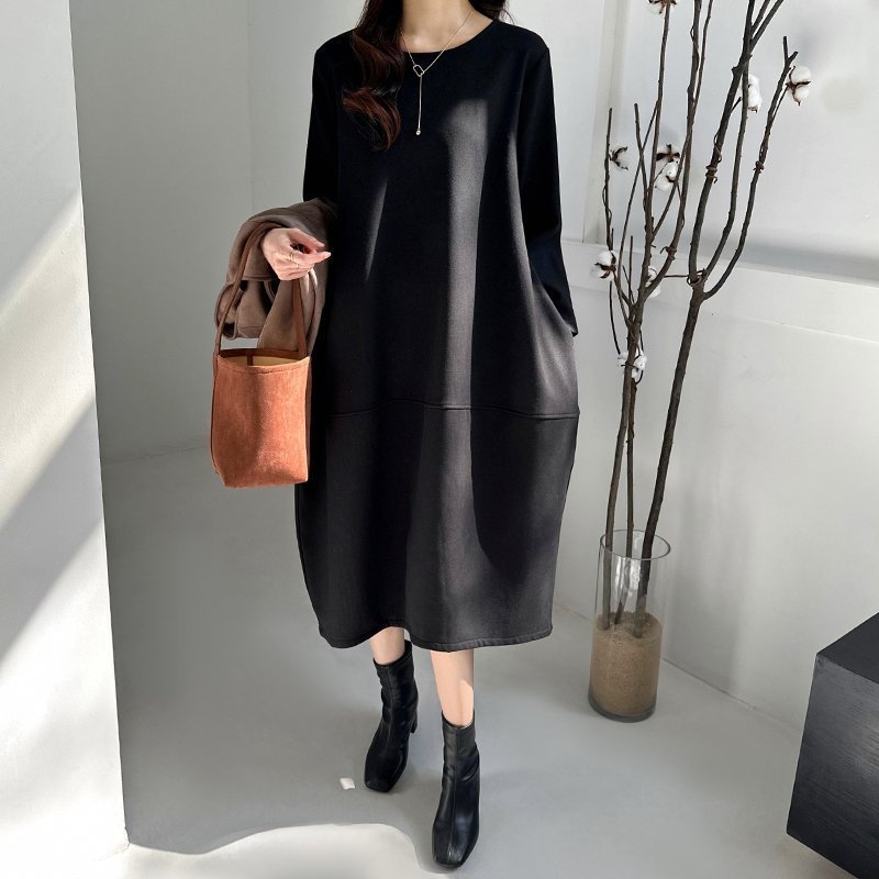 【ココモモ/COCOMOMO】の裏起毛 コクーンワンピース コットンリネンワンピース ワンピース ロング丈 インテリア・キッズ・メンズ・レディースファッション・服の通販 founy(ファニー) 　ファッション　Fashion　レディースファッション　Fashion for Women　ワンピース　Dresses　おすすめ　Recommended / Our Picks　インナー　Innerwear　ハイネック　High Neck, Mock Neck　リネン　Linen, Linen Fabric　レギンス　Leggings, Stretch Pants　ロング　Long, Long-Length　A/W・秋冬　Autumn/Winter　ブラック|ID: prp329100004788339 ipo3291000000034750997