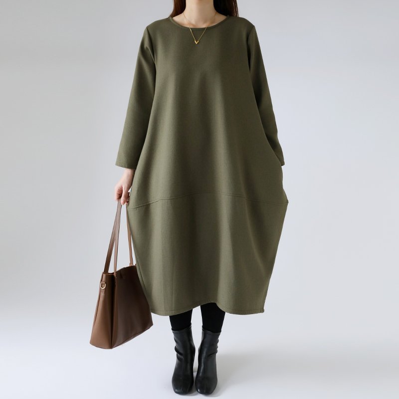 【ココモモ/COCOMOMO】の裏起毛 コクーンワンピース コットンリネンワンピース ワンピース ロング丈 インテリア・キッズ・メンズ・レディースファッション・服の通販 founy(ファニー) 　ファッション　Fashion　レディースファッション　Fashion for Women　ワンピース　Dresses　おすすめ　Recommended / Our Picks　インナー　Innerwear　ハイネック　High Neck, Mock Neck　リネン　Linen, Linen Fabric　レギンス　Leggings, Stretch Pants　ロング　Long, Long-Length　A/W・秋冬　Autumn/Winter　グリーン|ID: prp329100004788339 ipo3291000000034750999